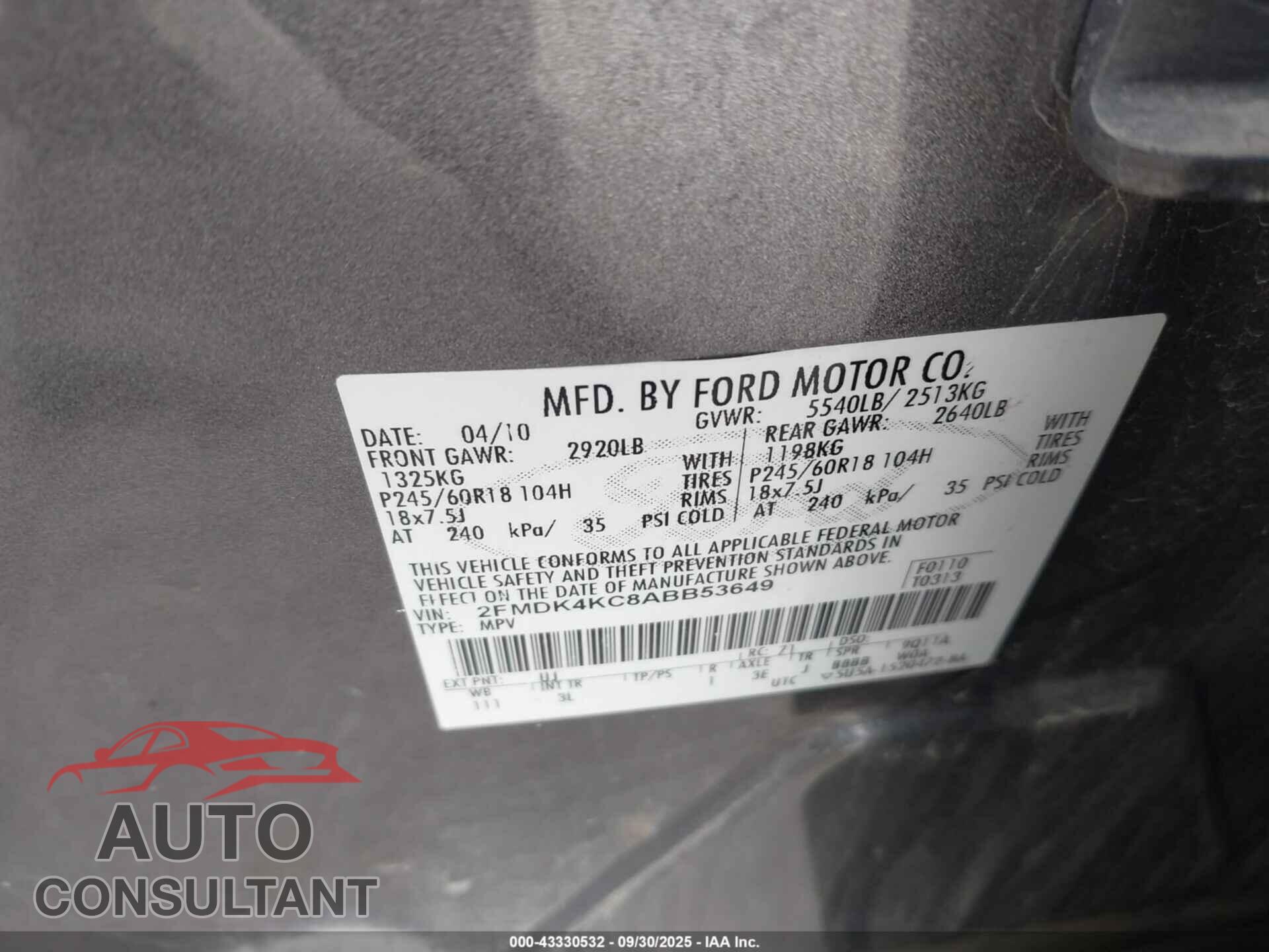 FORD EDGE 2010 - 2FMDK4KC8ABB53649