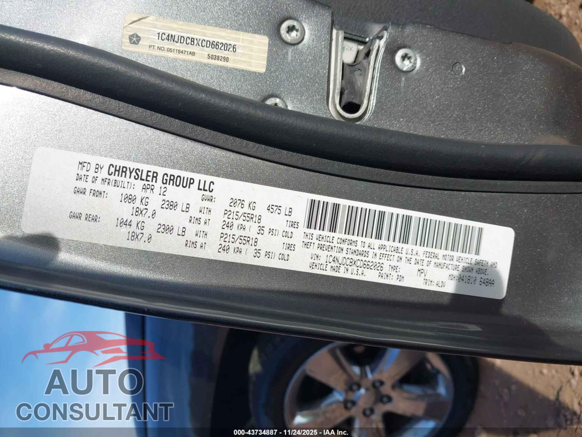 JEEP COMPASS 2012 - 1C4NJDCBXCD662026