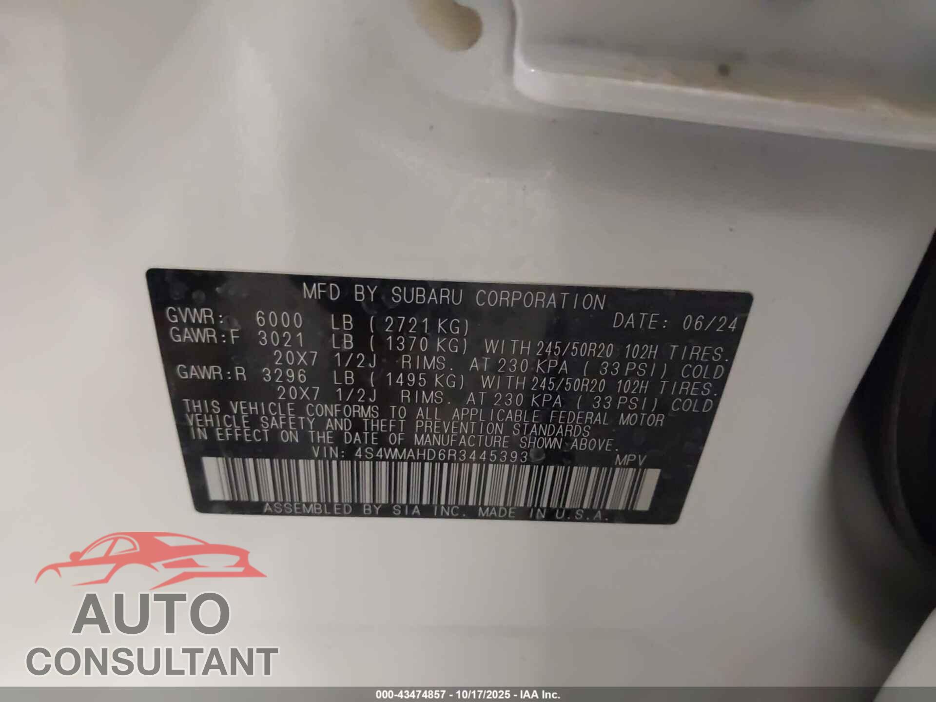 SUBARU ASCENT 2024 - 4S4WMAHD6R3445393