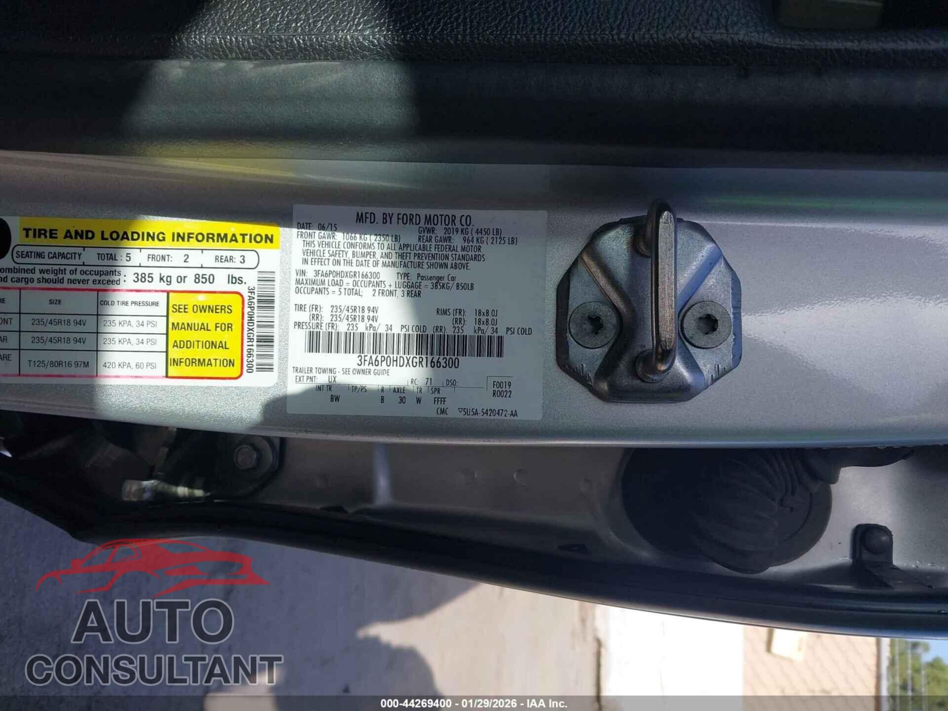 FORD FUSION 2016 - 3FA6P0HDXGR166300