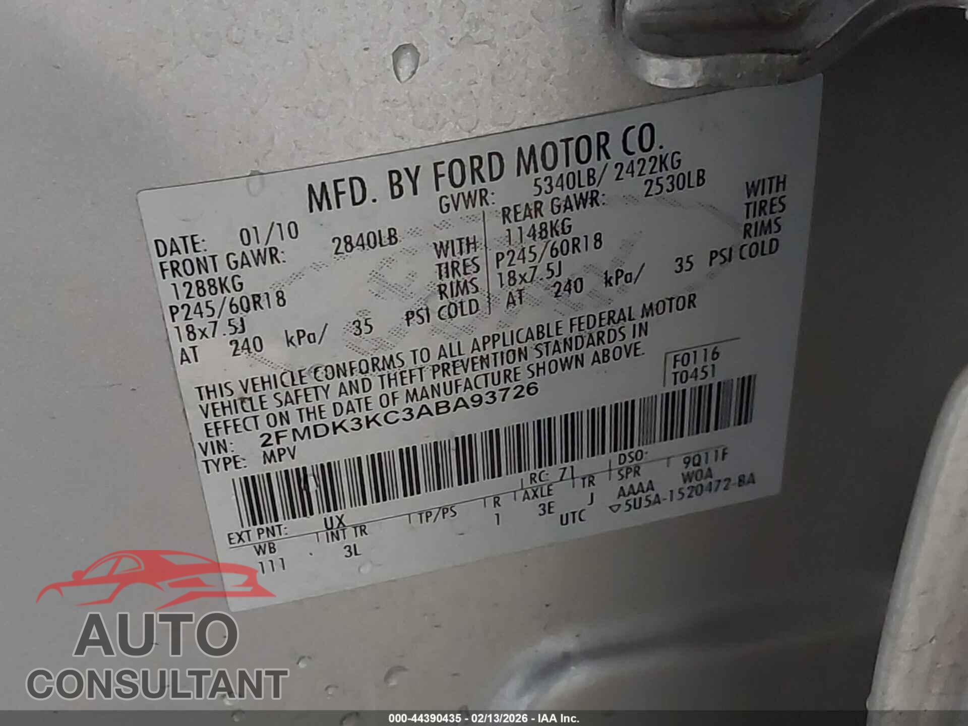 FORD EDGE 2010 - 2FMDK3KC3ABA93726