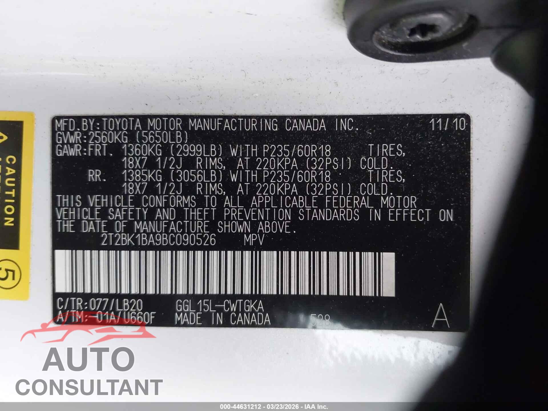 LEXUS RX 350 2011 - 2T2BK1BA9BC090526