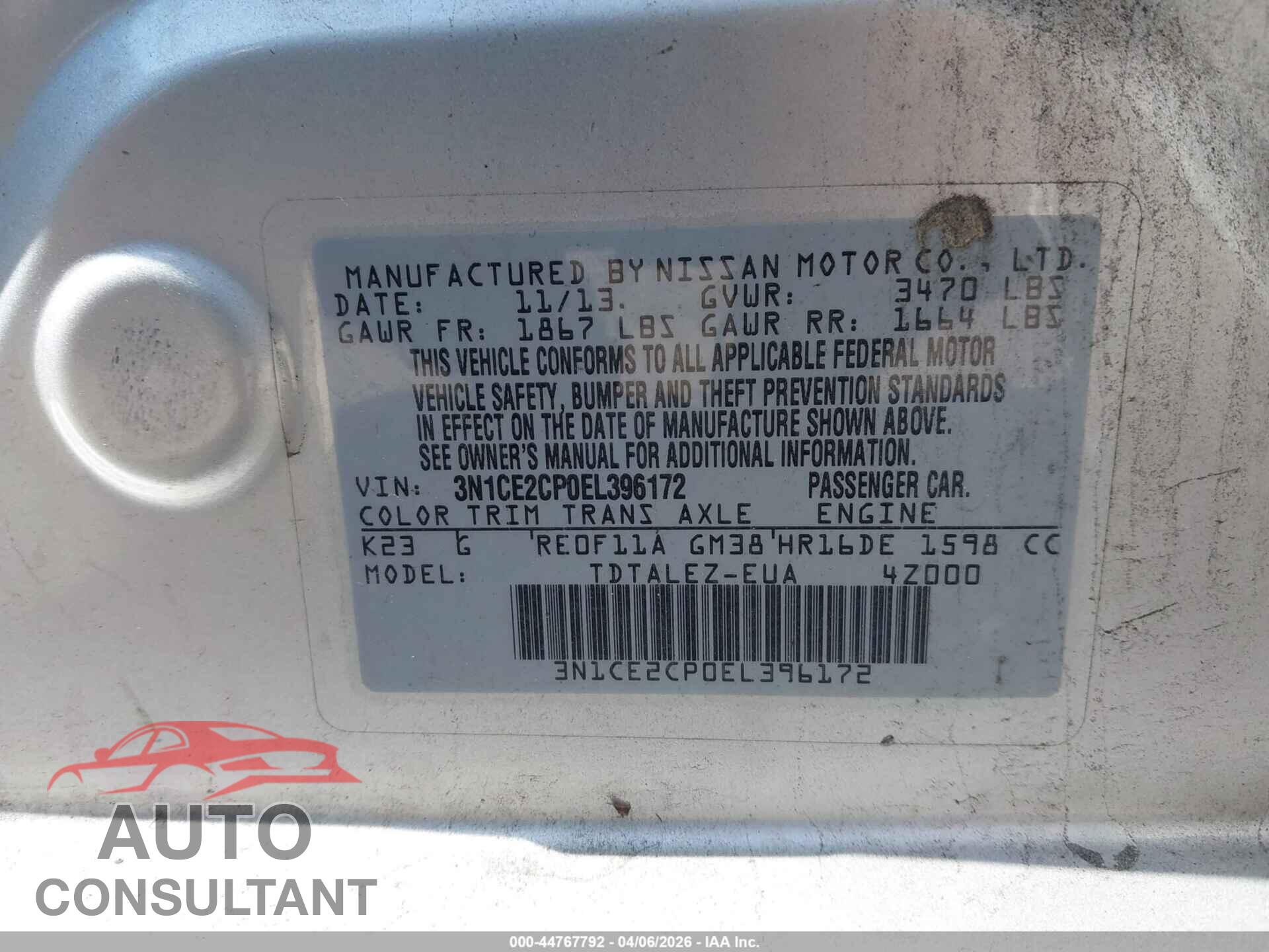 NISSAN VERSA NOTE 2014 - 3N1CE2CP0EL396172