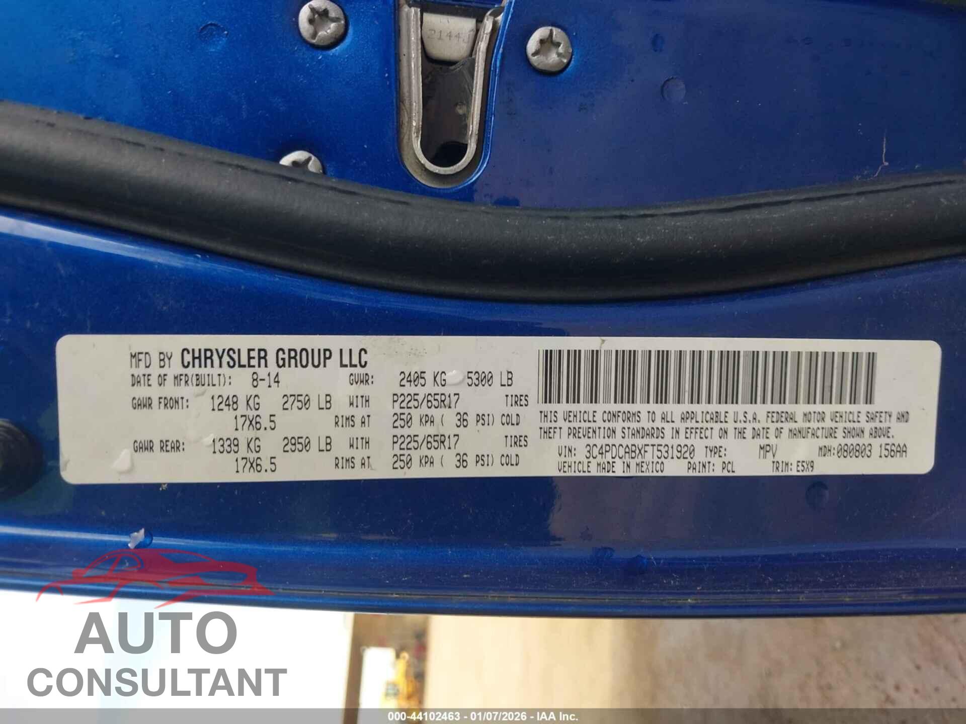 DODGE JOURNEY 2015 - 3C4PDCABXFT531920