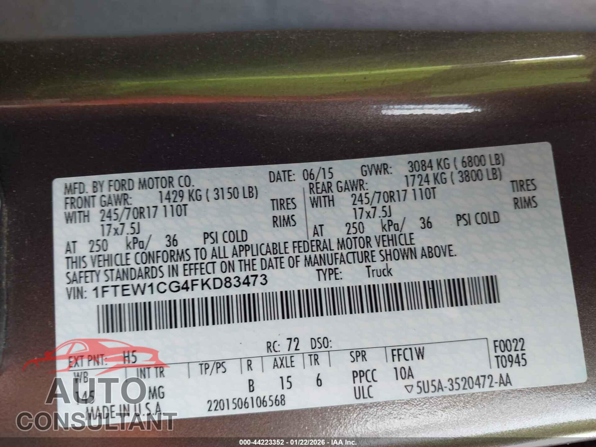 FORD F-150 2015 - 1FTEW1CG4FKD83473