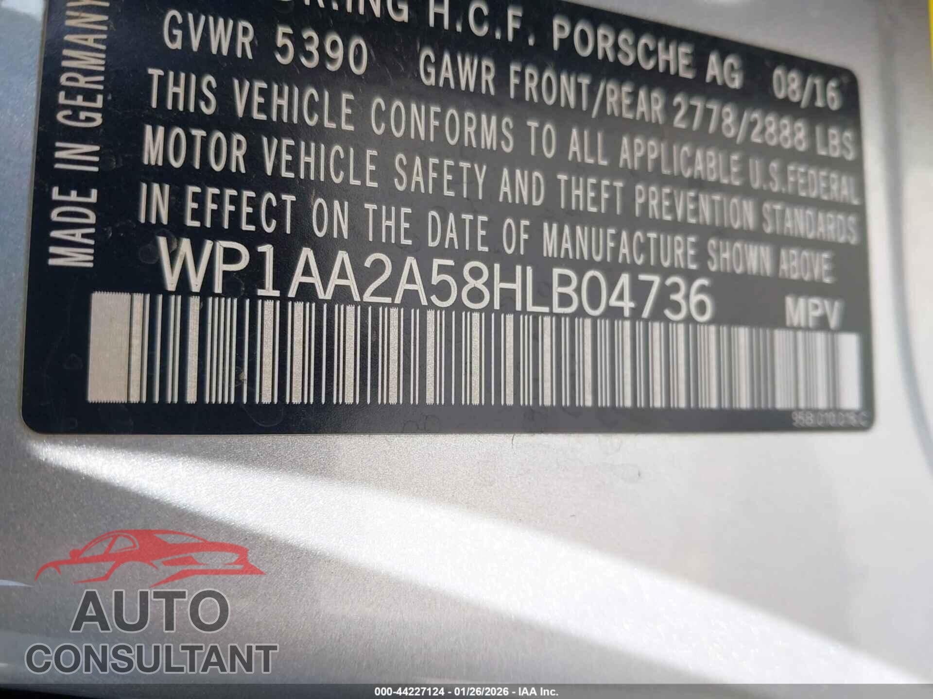 PORSCHE MACAN 2017 - WP1AA2A58HLB04736