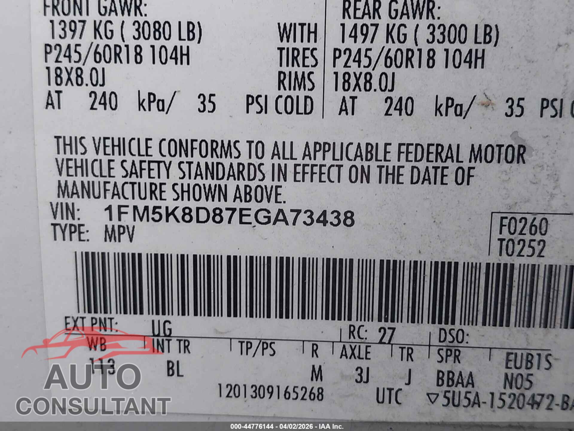 FORD EXPLORER 2014 - 1FM5K8D87EGA73438