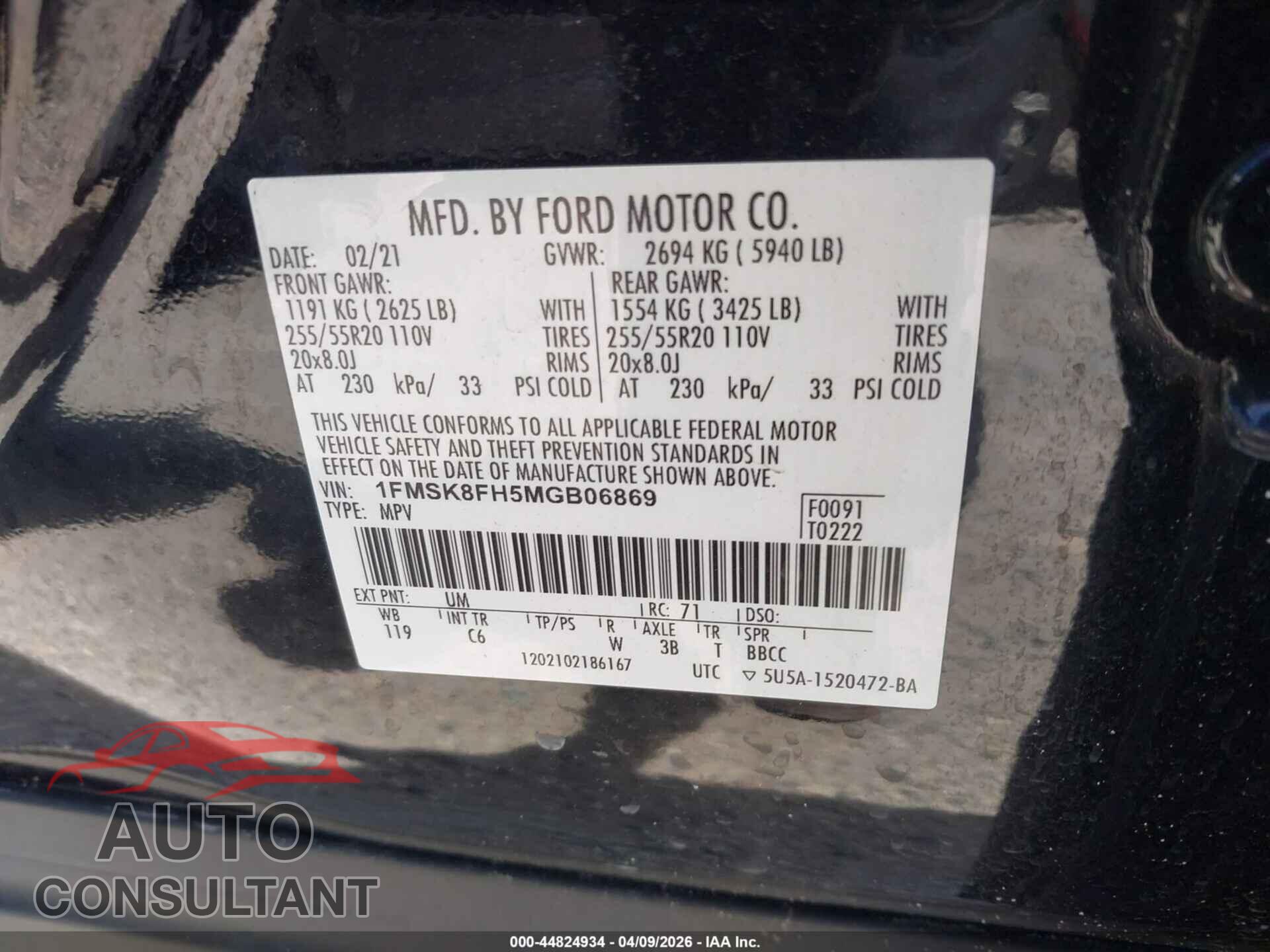 FORD EXPLORER 2021 - 1FMSK8FH5MGB06869