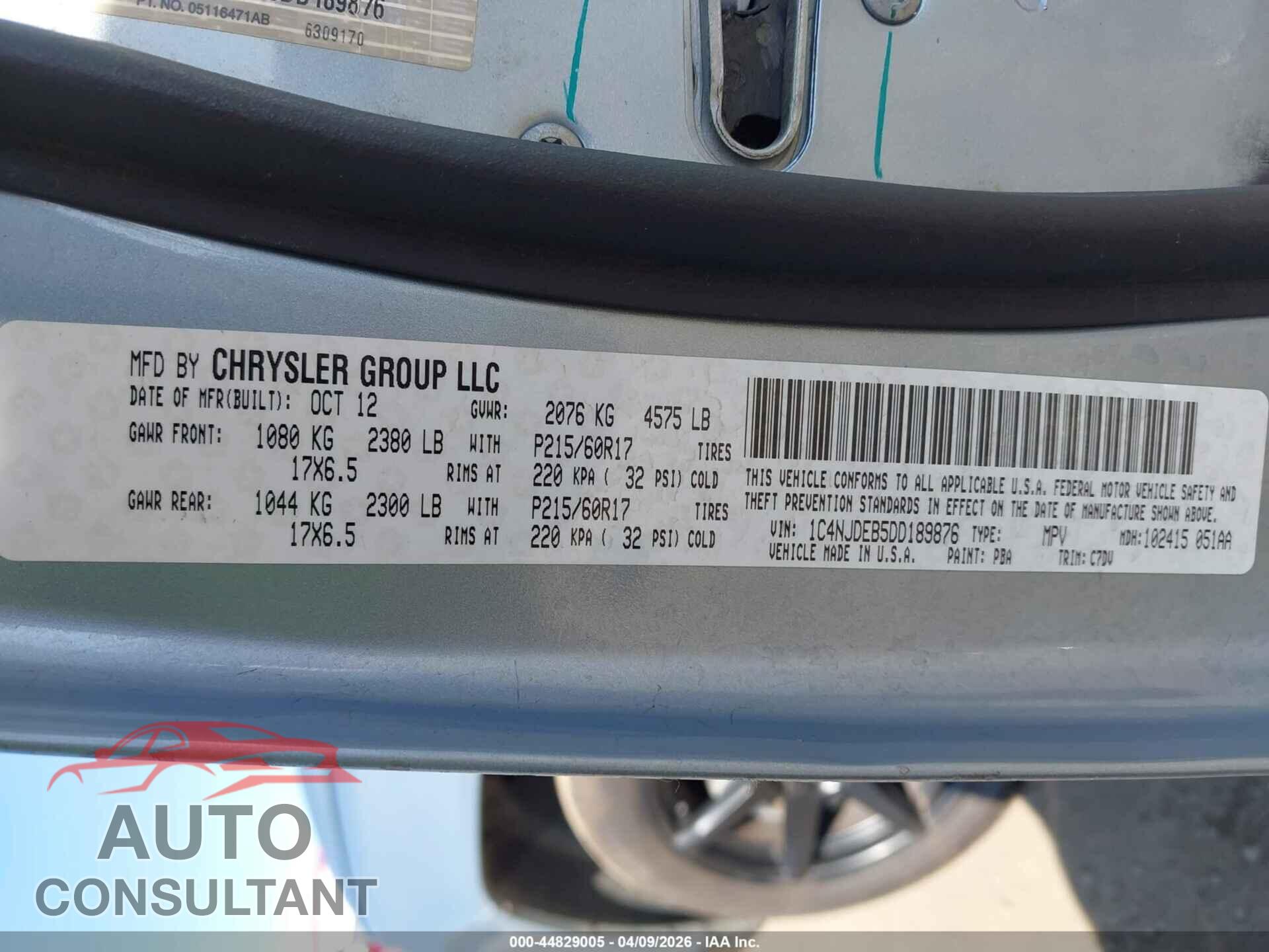JEEP COMPASS 2013 - 1C4NJDEB5DD189876