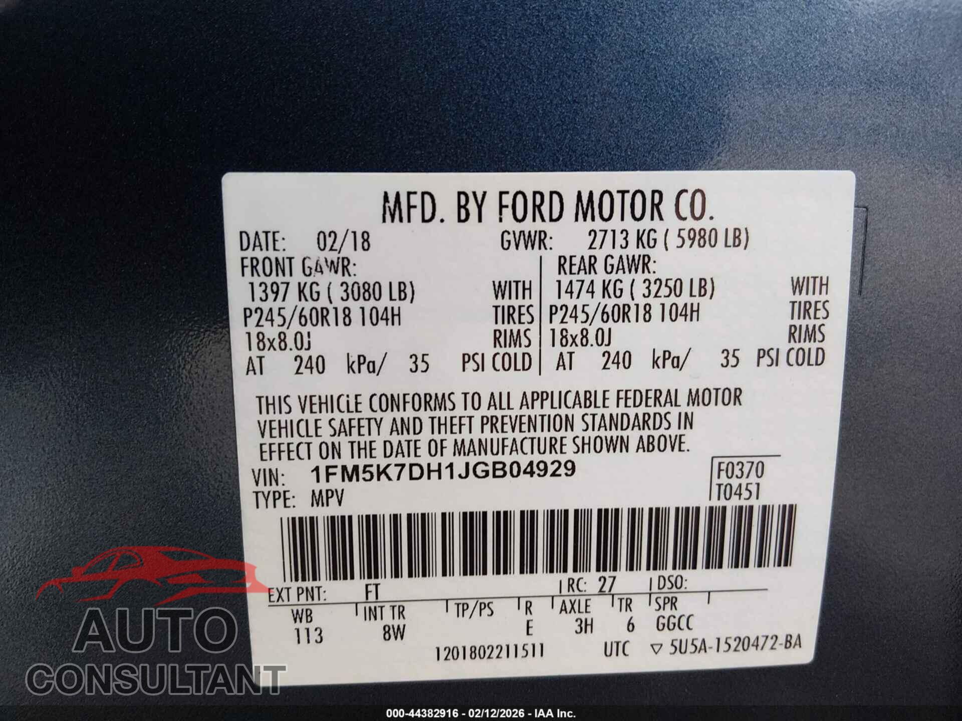 FORD EXPLORER 2018 - 1FM5K7DH1JGB04929