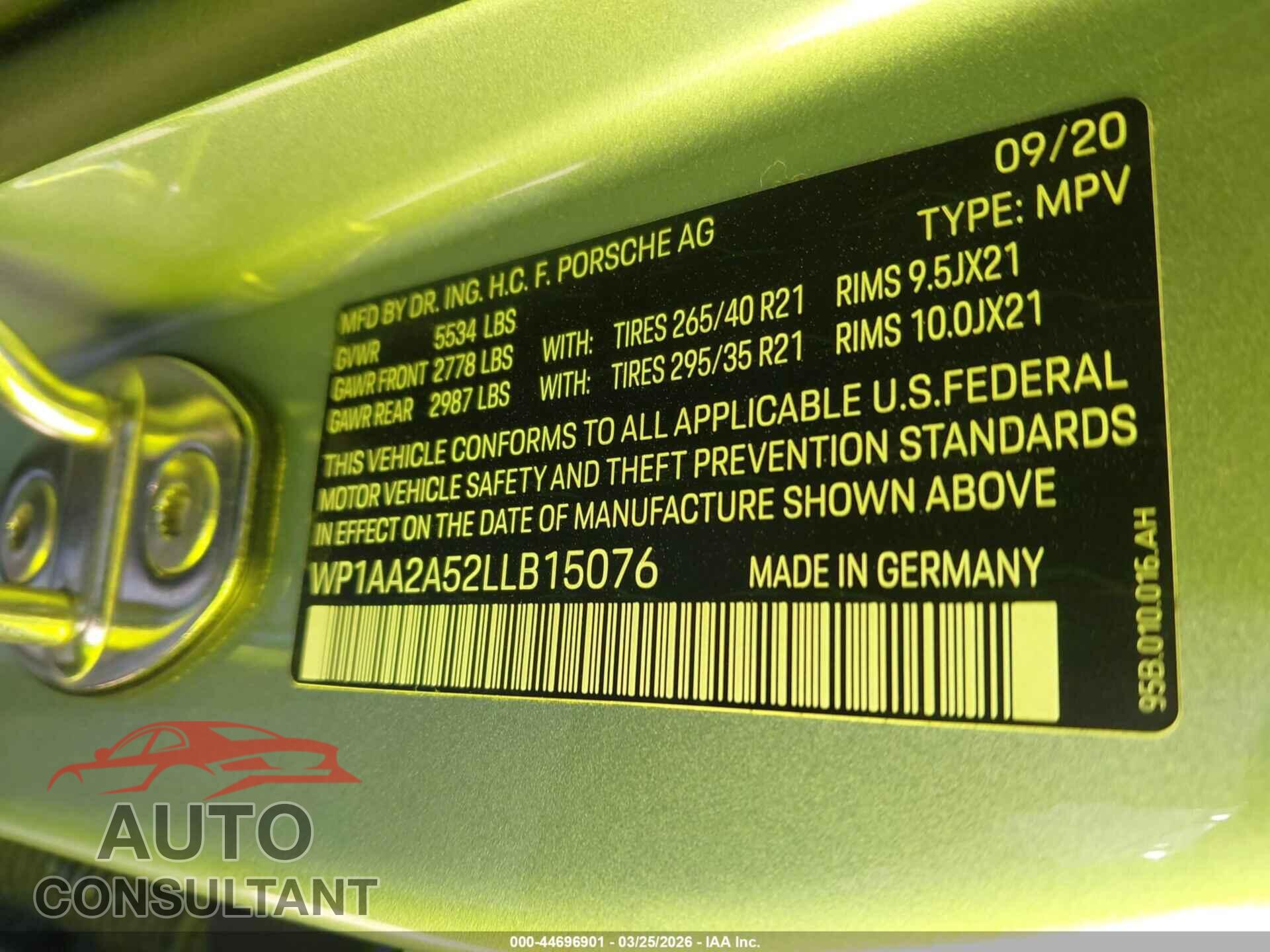 PORSCHE MACAN 2020 - WP1AA2A52LLB15076