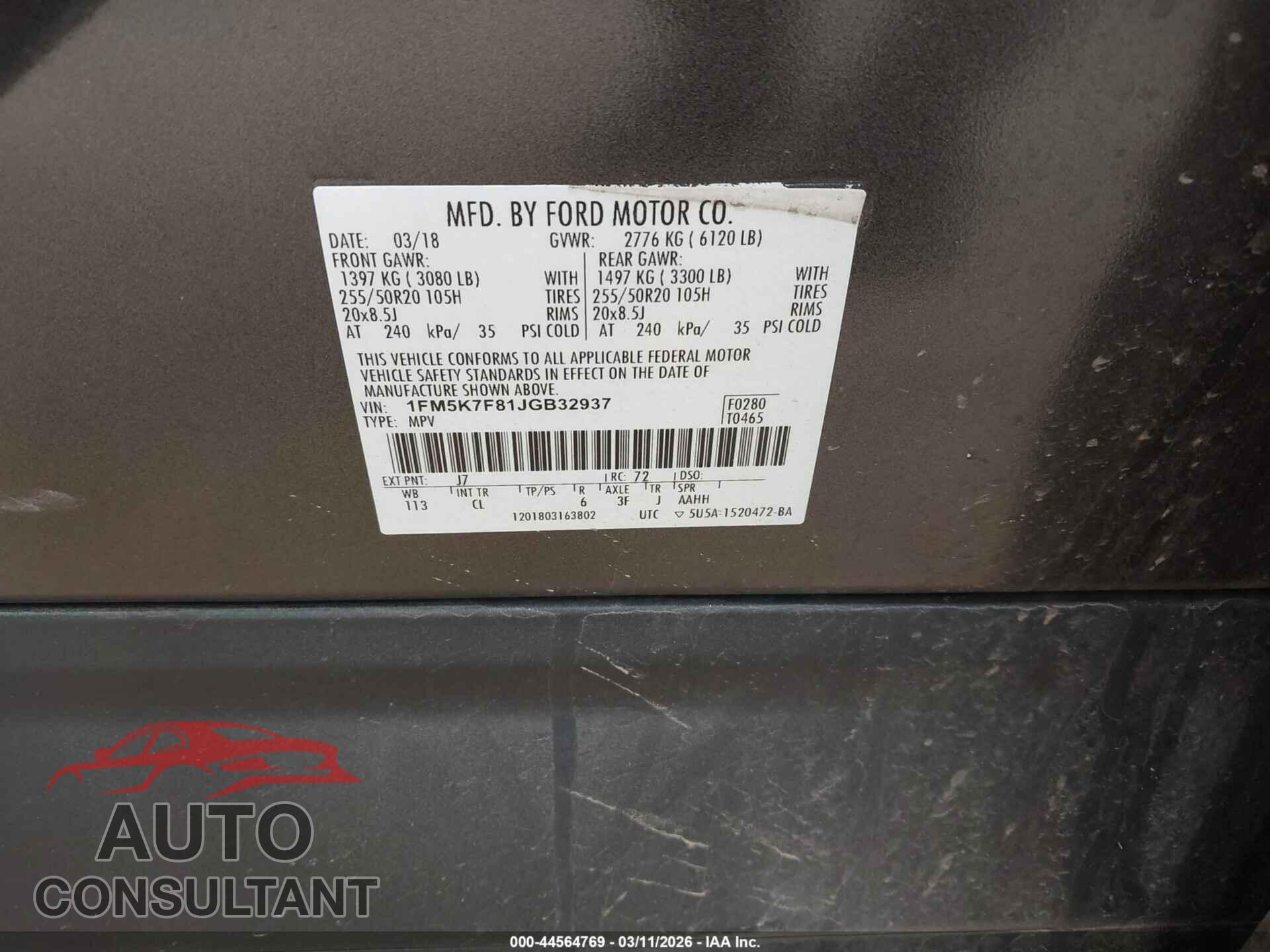 FORD EXPLORER 2018 - 1FM5K7F81JGB32937