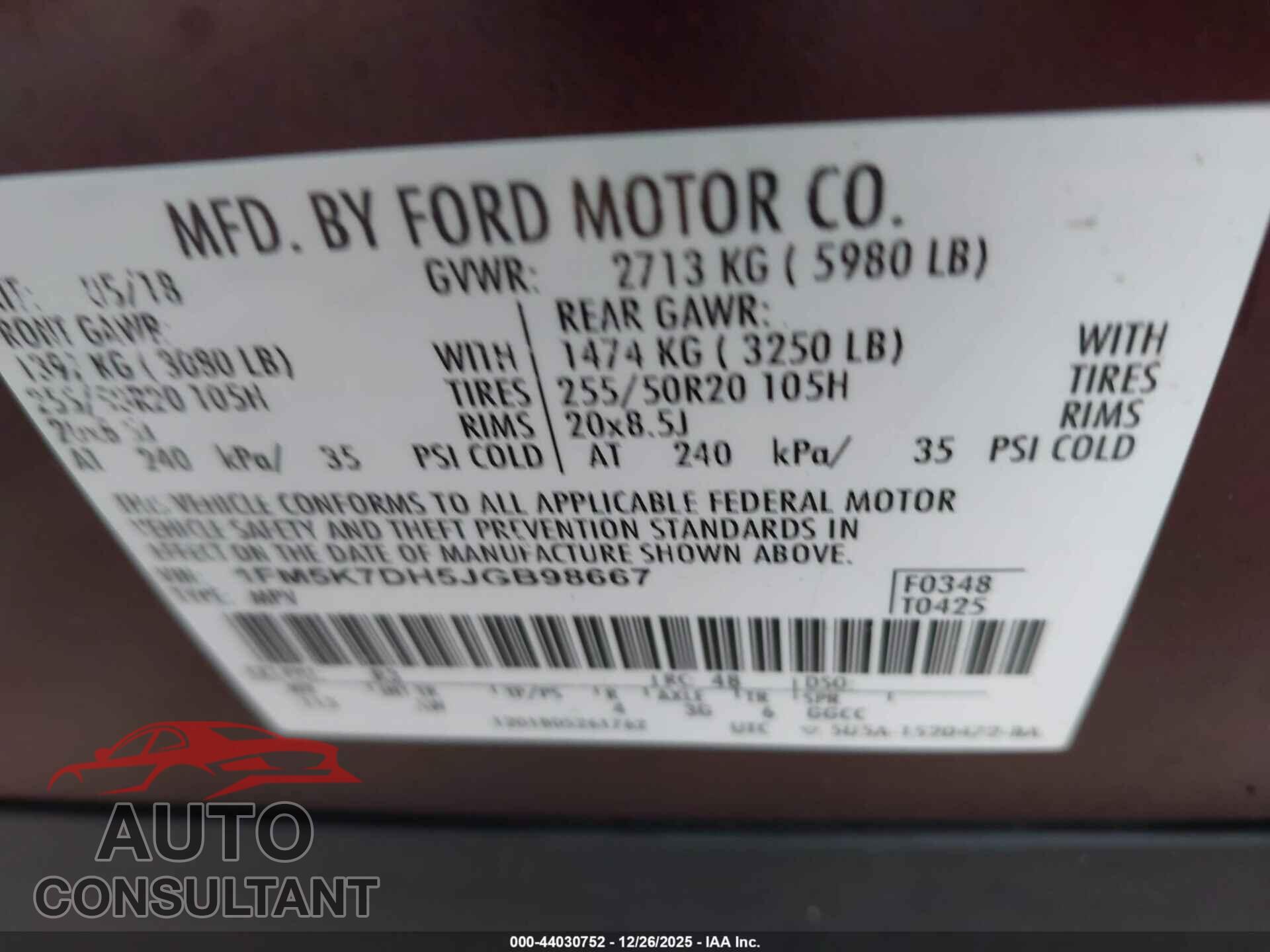 FORD EXPLORER 2018 - 1FM5K7DH5JGB98667