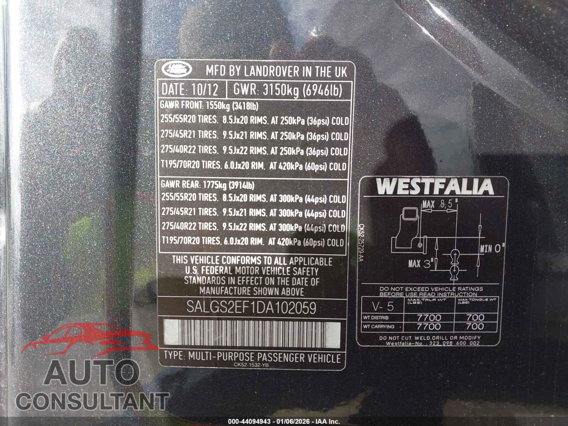 LAND ROVER RANGE ROVER 2013 - SALGS2EF1DA102059