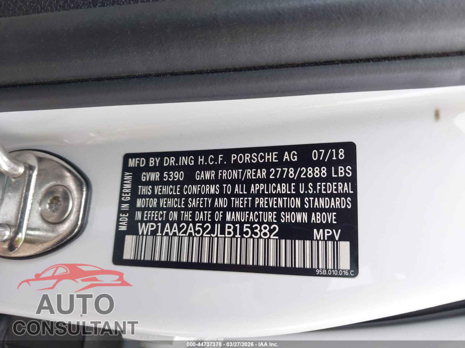 PORSCHE MACAN 2018 - WP1AA2A52JLB15382