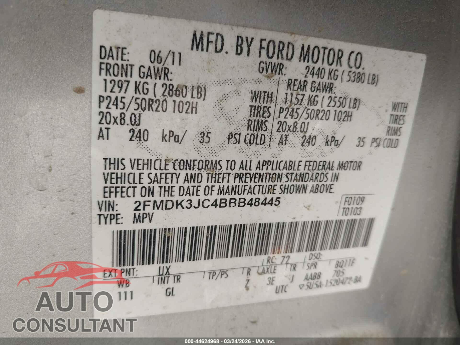 FORD EDGE 2011 - 2FMDK3JC4BBB48445