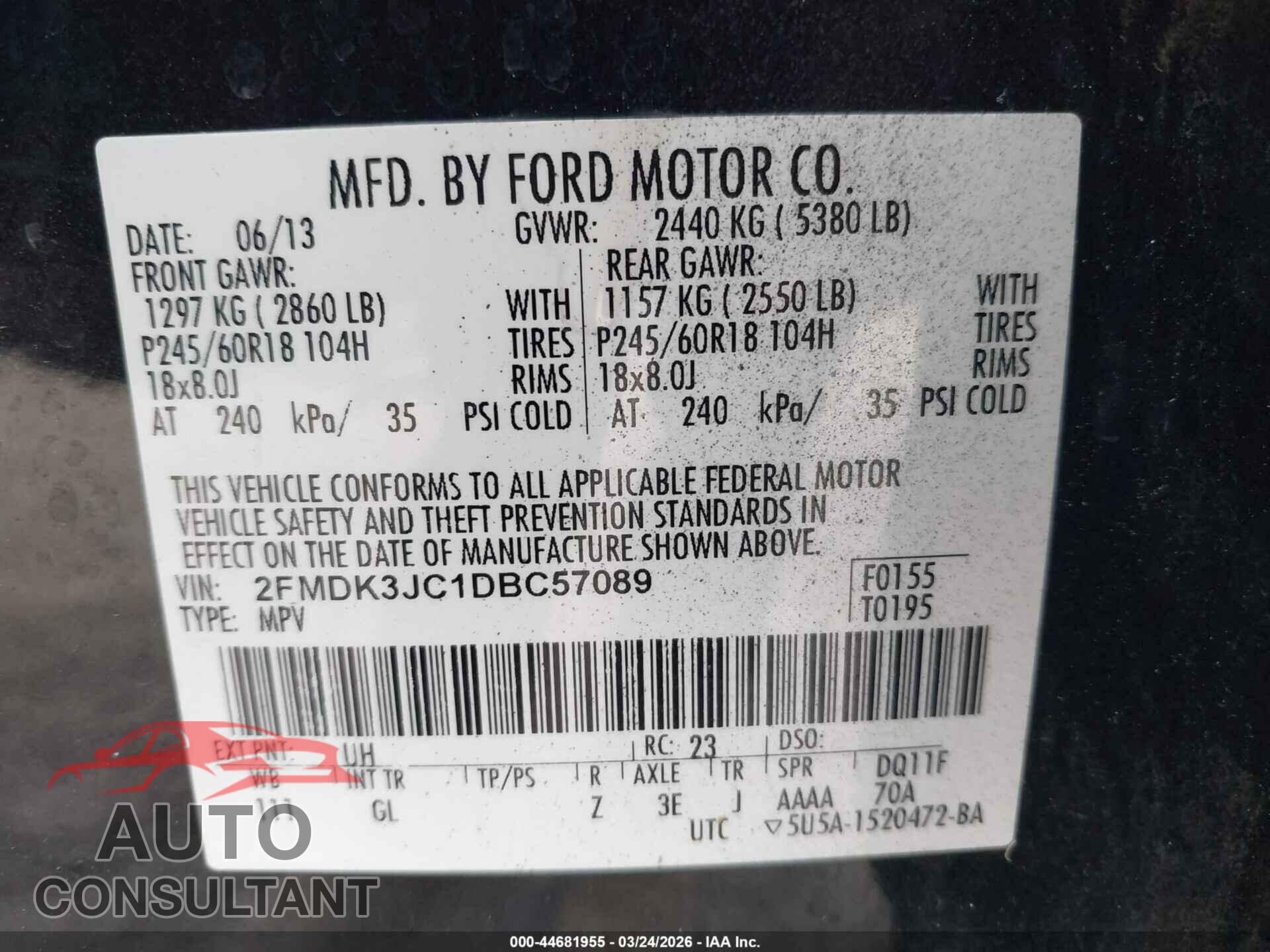 FORD EDGE 2013 - 2FMDK3JC1DBC57089