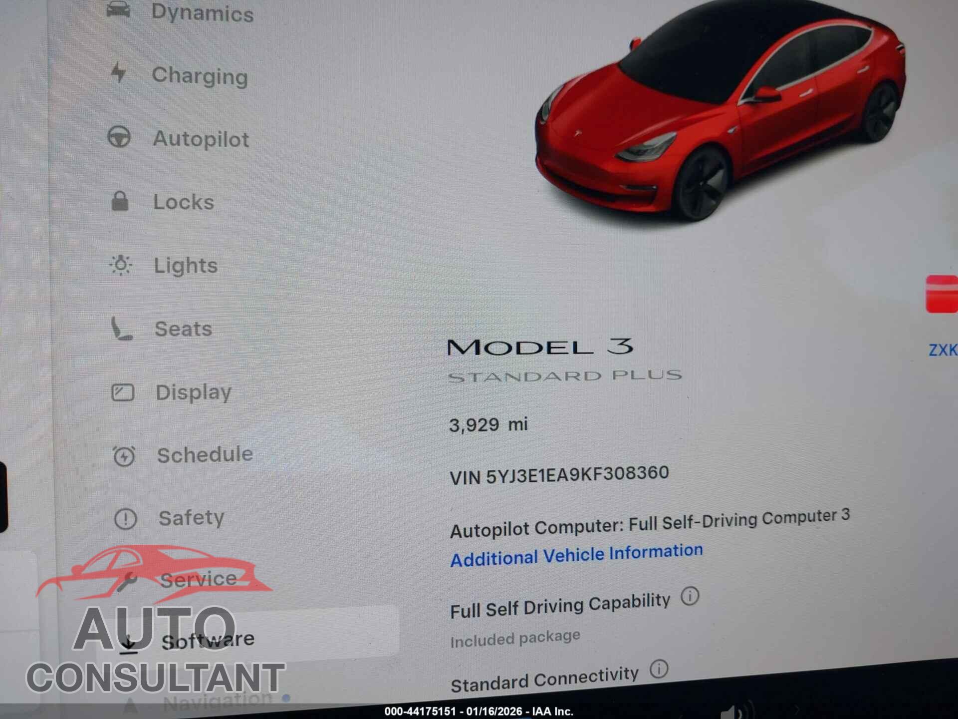 TESLA MODEL 3 2019 - 5YJ3E1EA9KF308360