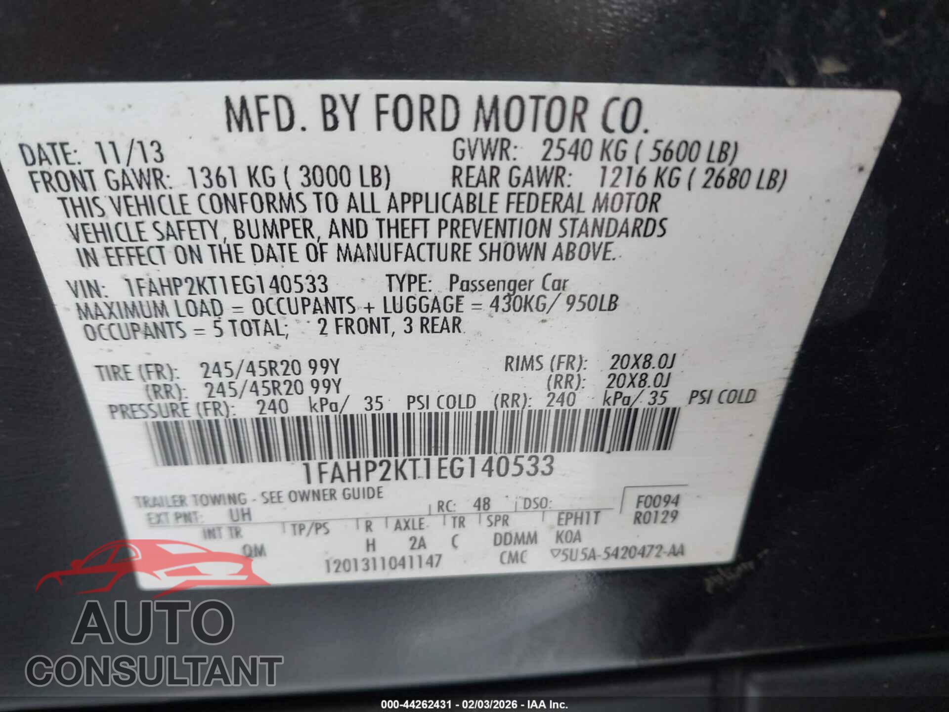 FORD TAURUS 2014 - 1FAHP2KT1EG140533