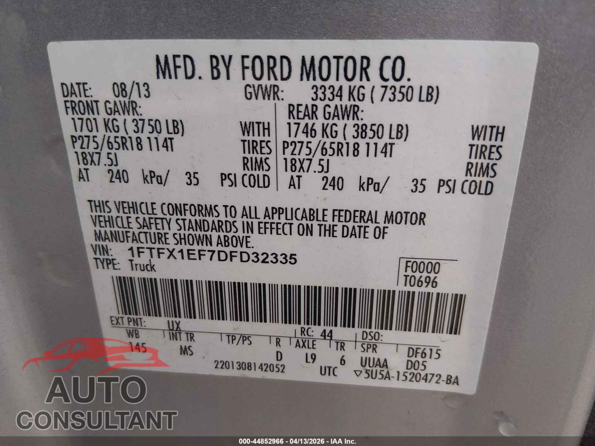 FORD F-150 2013 - 1FTFX1EF7DFD32335