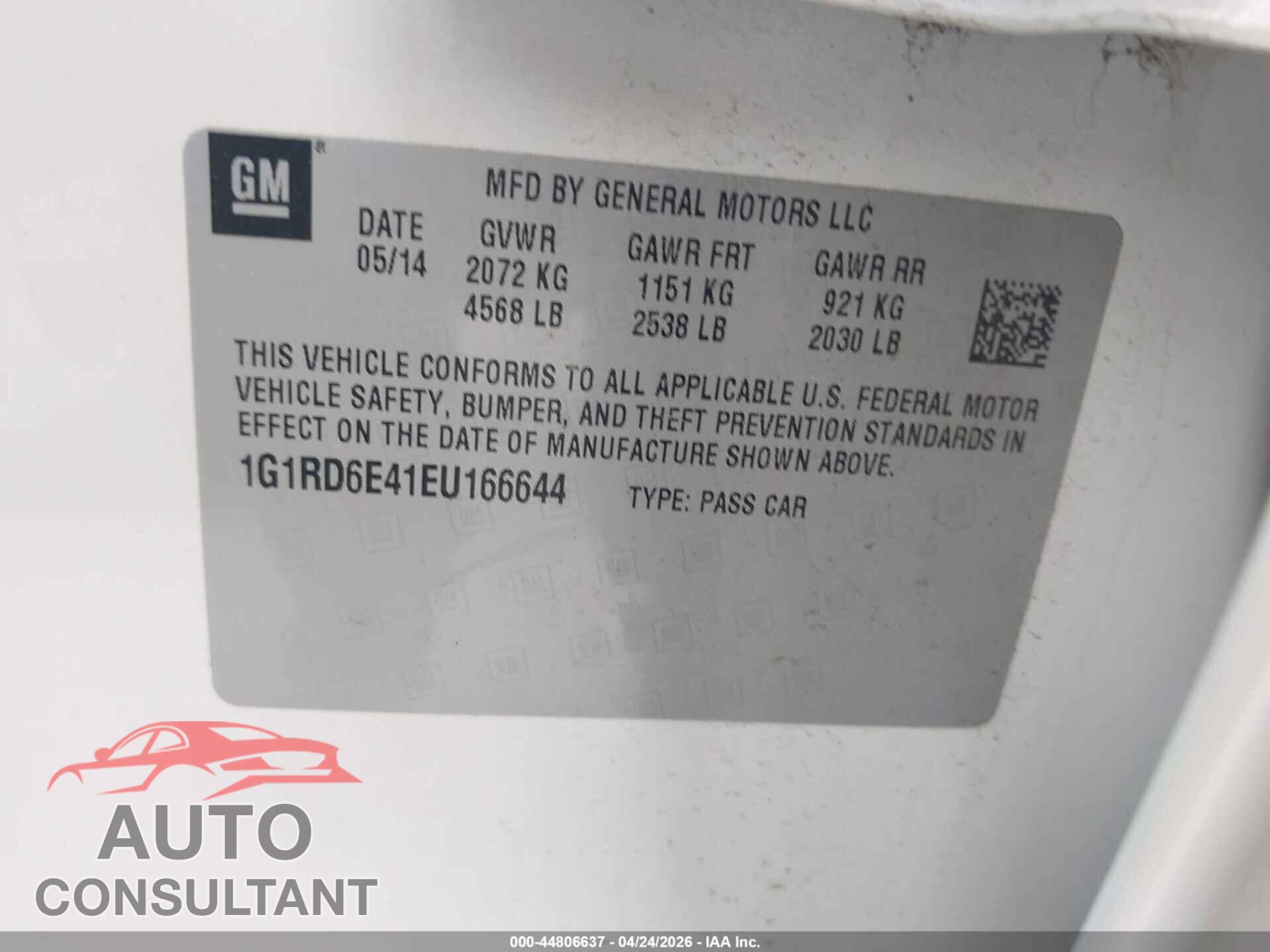 CHEVROLET VOLT 2014 - 1G1RD6E41EU166644