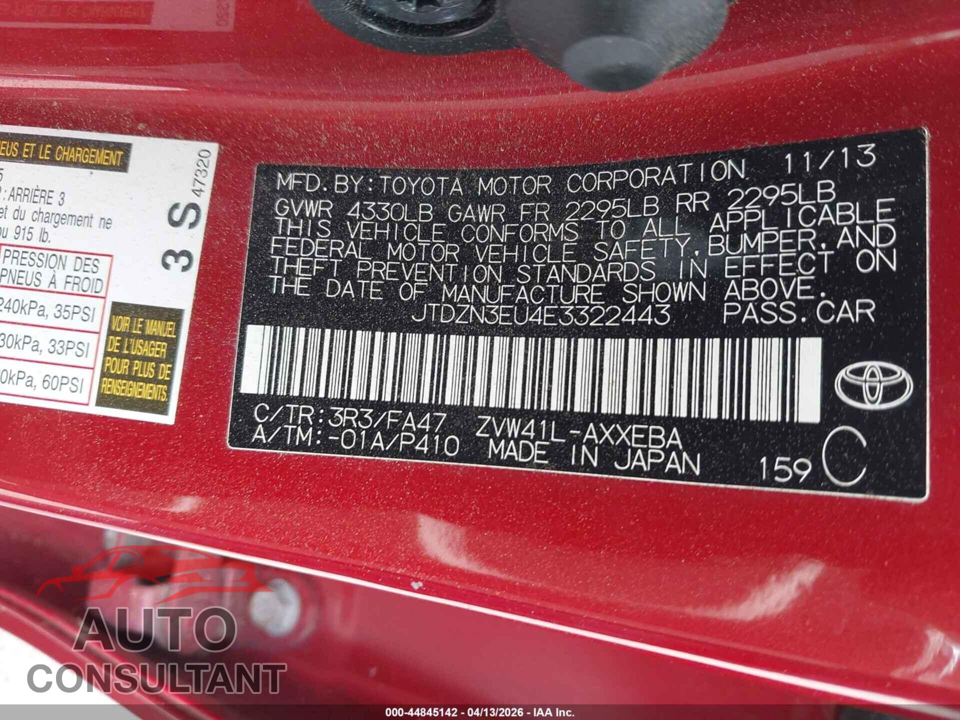 TOYOTA PRIUS V 2014 - JTDZN3EU4E3322443