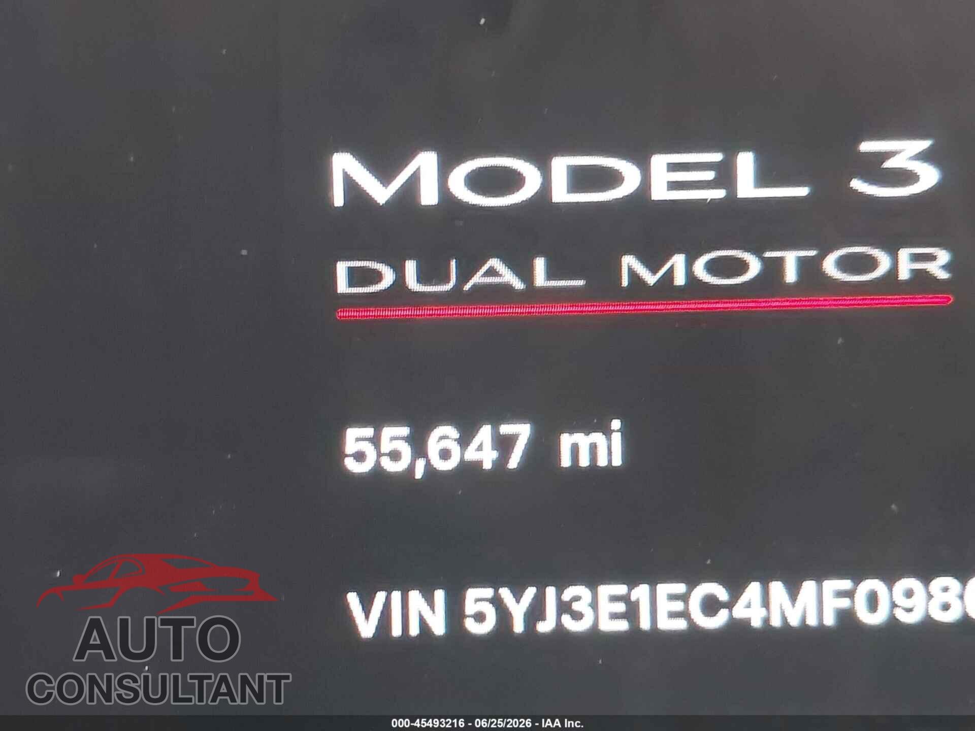 TESLA MODEL 3 2021 - 5YJ3E1EC4MF098660