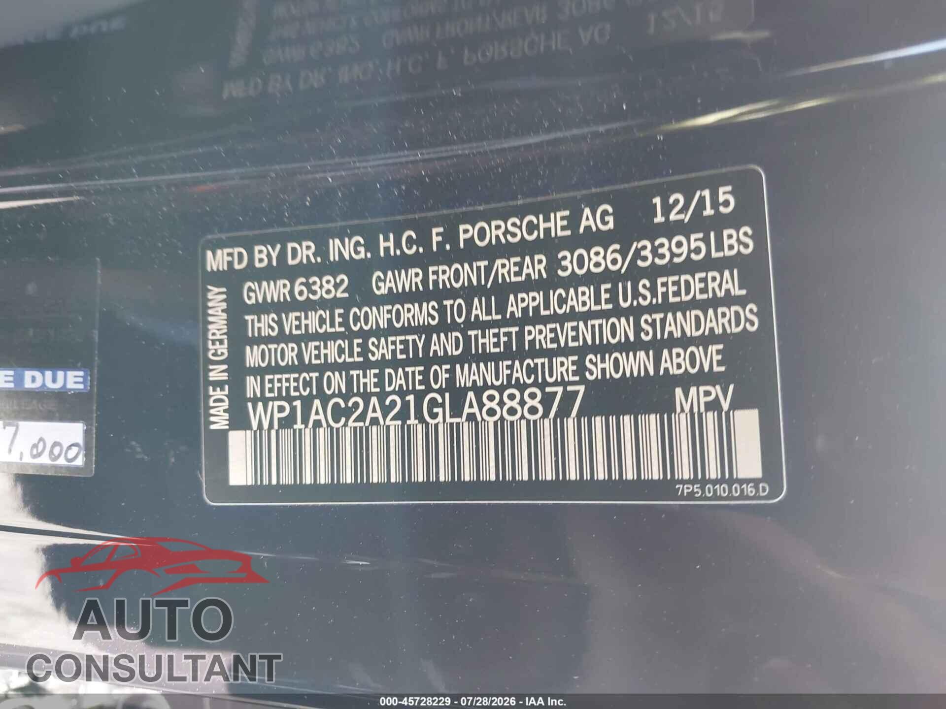 PORSCHE CAYENNE 2016 - WP1AC2A21GLA88877