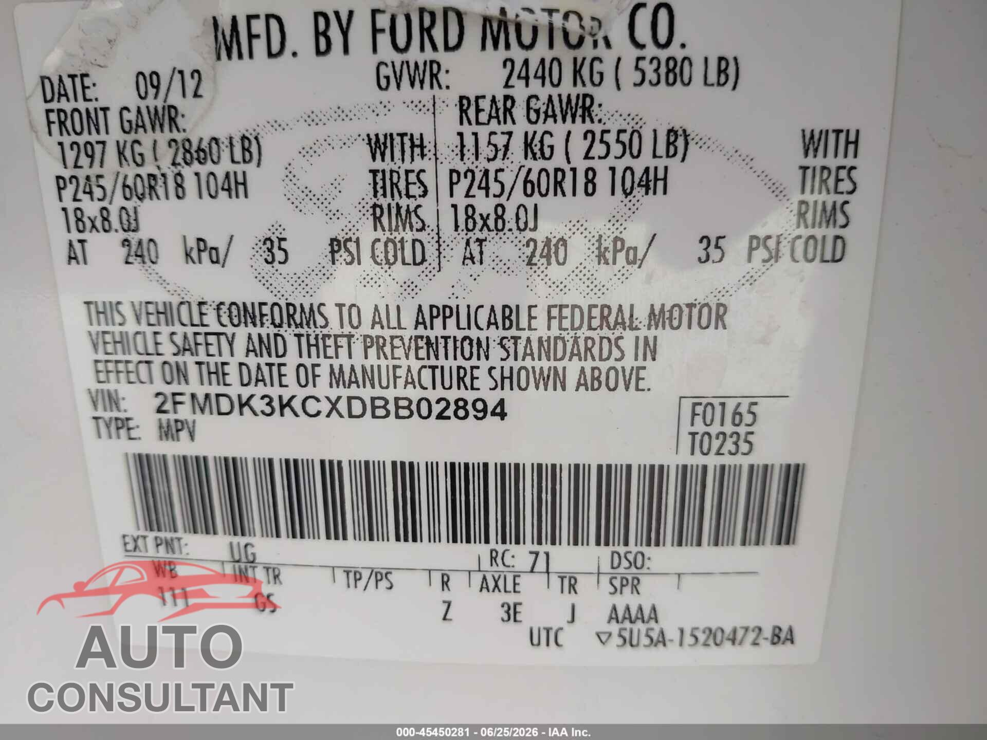 FORD EDGE 2013 - 2FMDK3KCXDBB02894