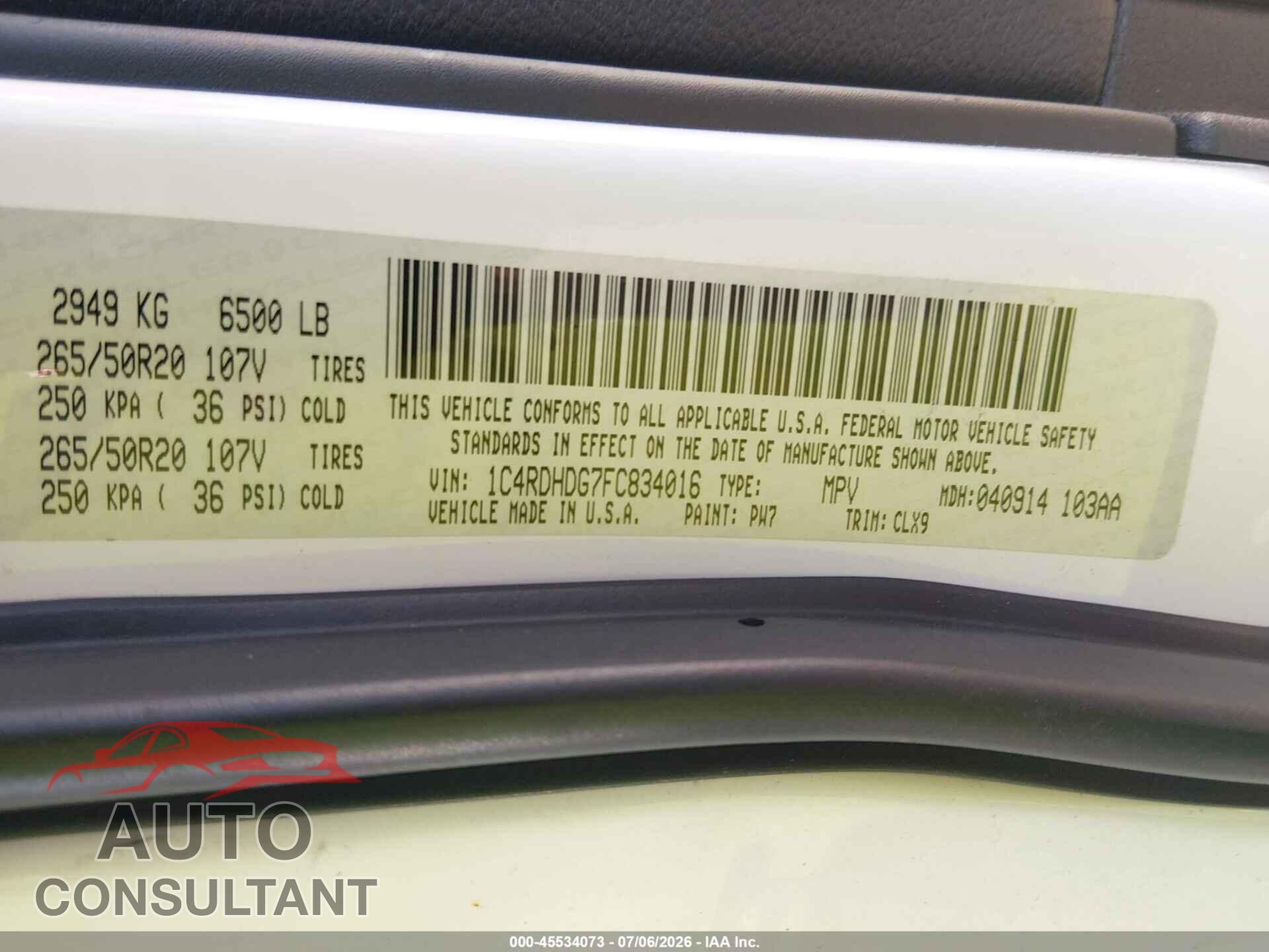 DODGE DURANGO 2015 - 1C4RDHDG7FC834016