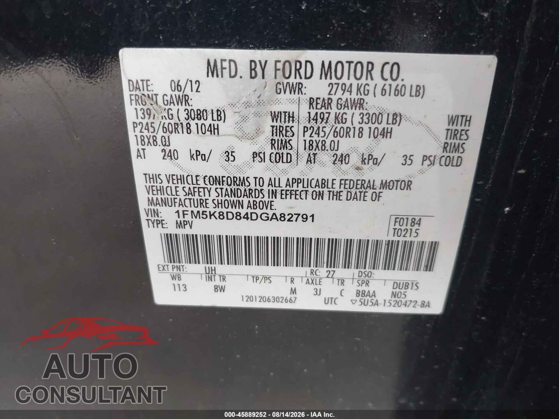 FORD EXPLORER 2013 - 1FM5K8D84DGA82791