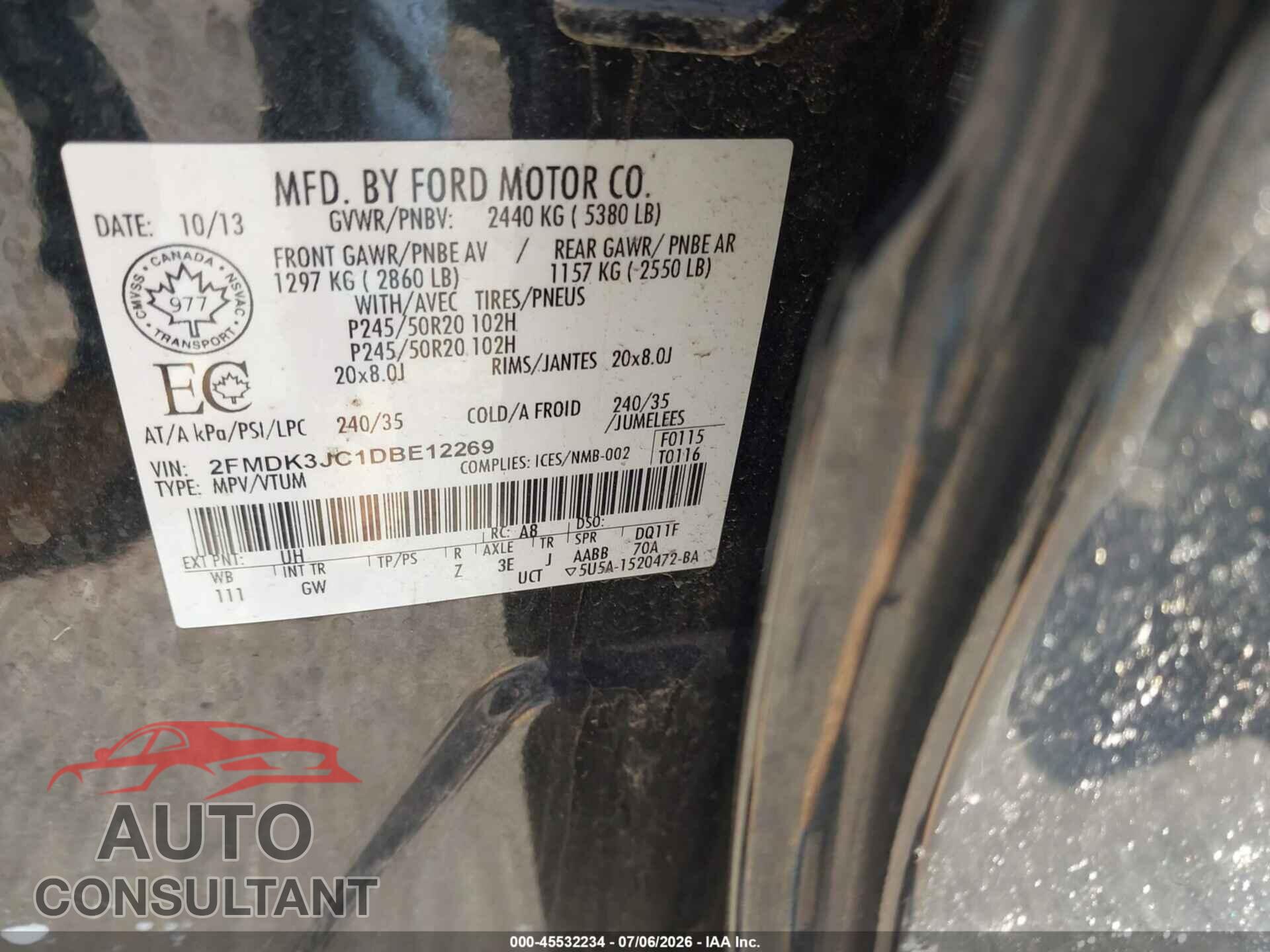 FORD EDGE 2013 - 2FMDK3JC1DBE12269