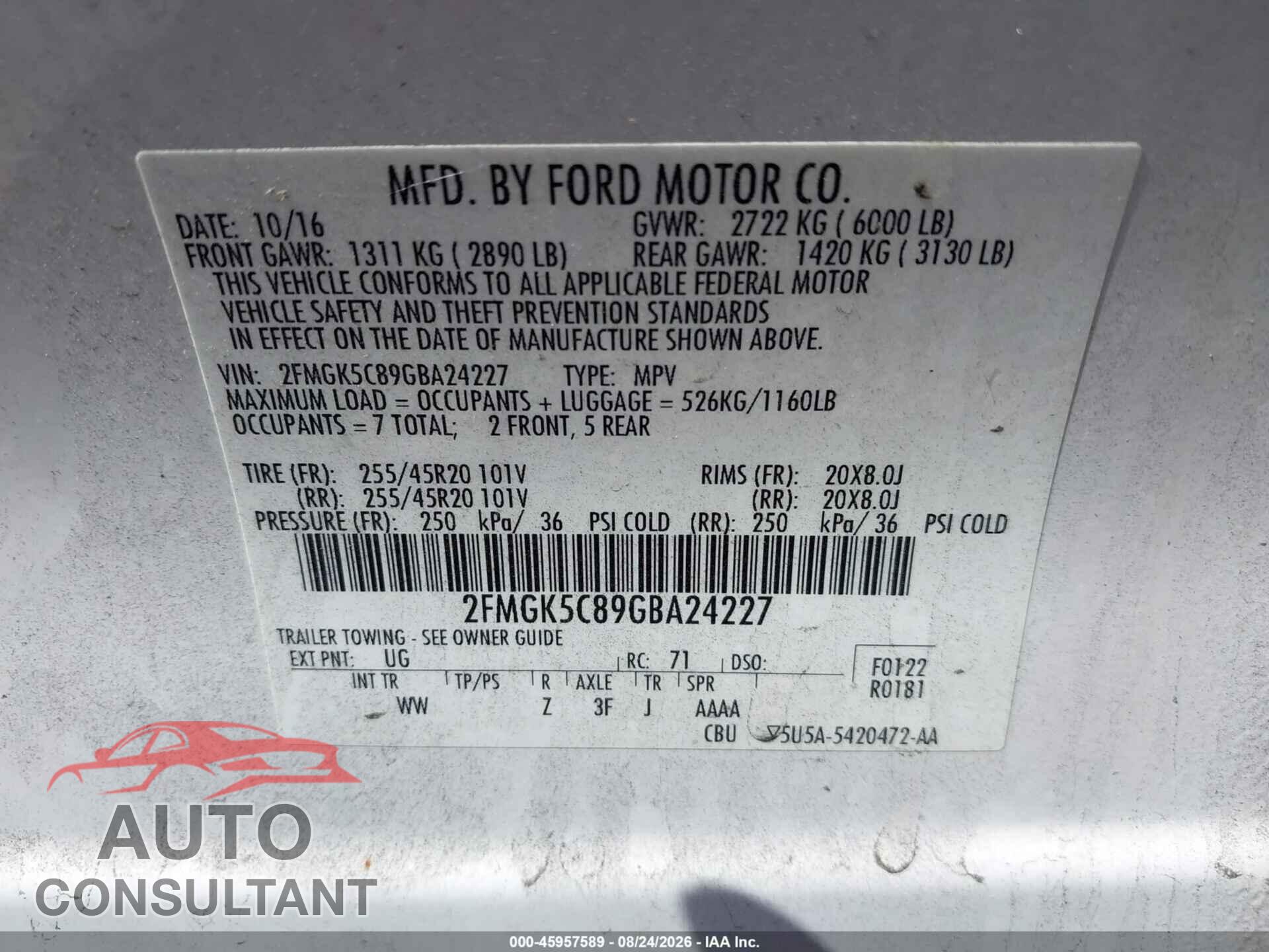 FORD FLEX 2016 - 2FMGK5C89GBA24227