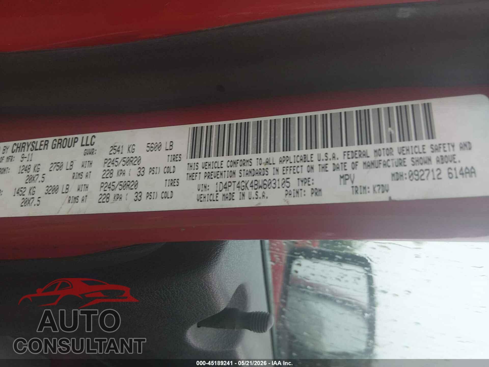 DODGE NITRO 2011 - 1D4PT4GK4BW603105