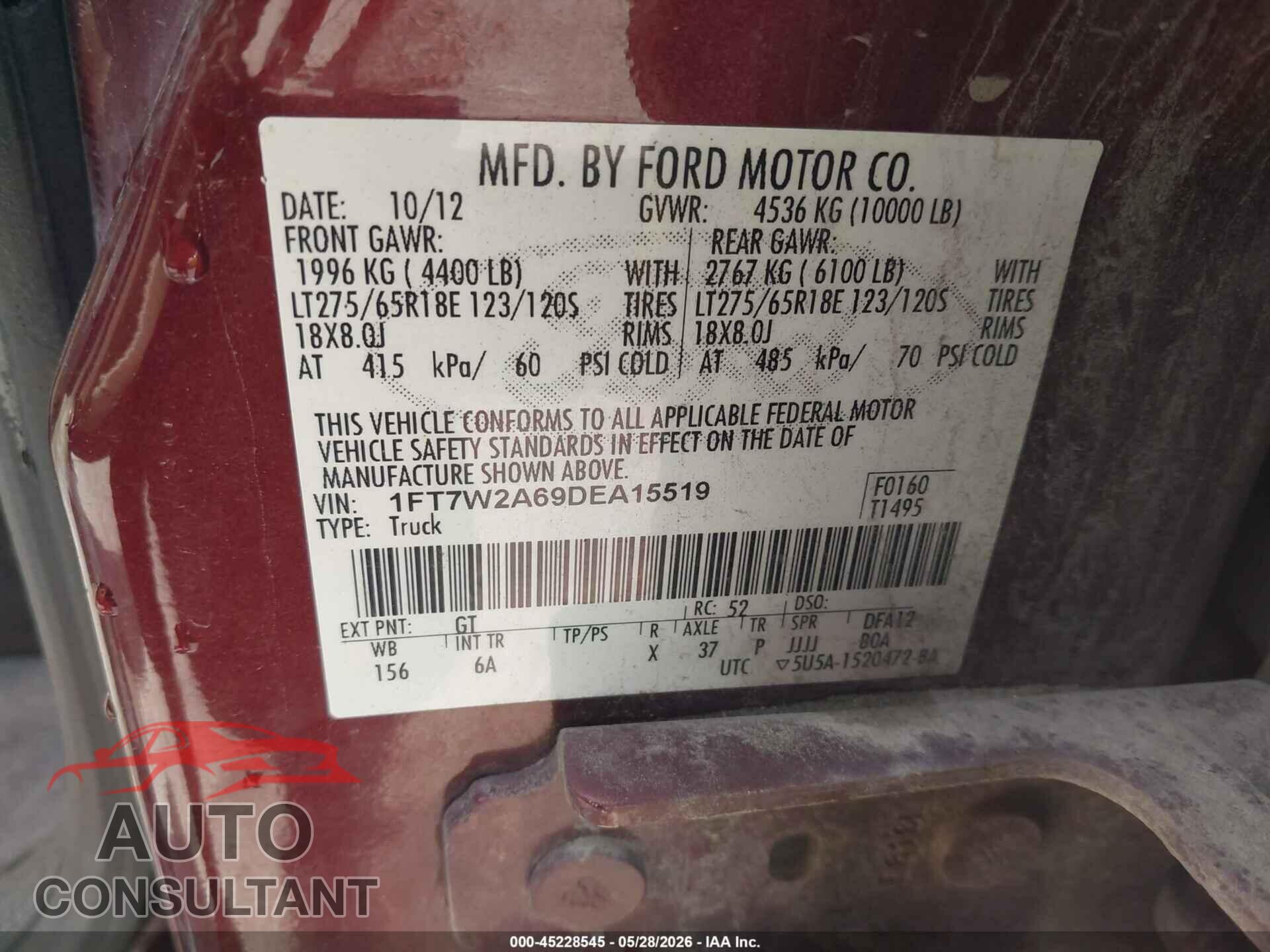 FORD F-250 2013 - 1FT7W2A69DEA15519