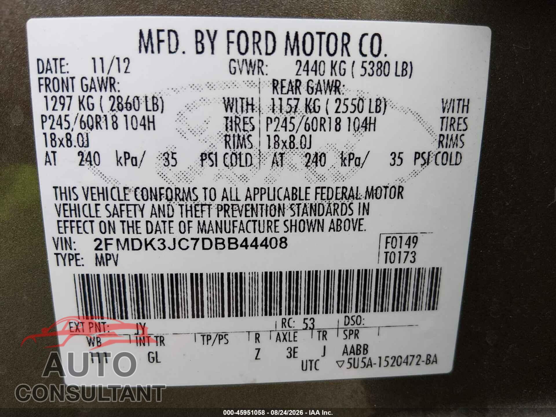FORD EDGE 2013 - 2FMDK3JC7DBB44408