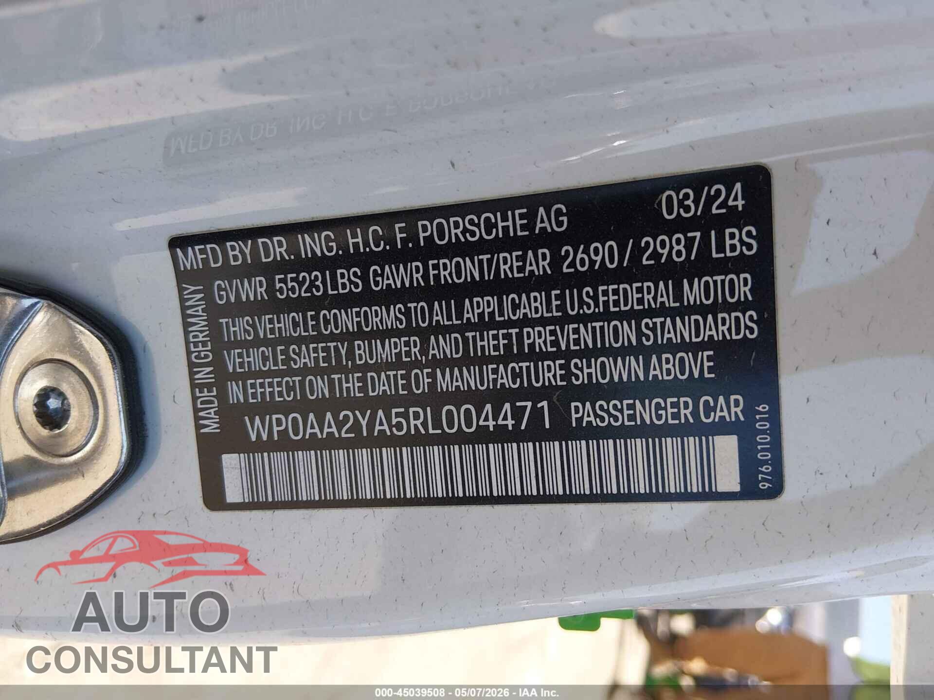 PORSCHE PANAMERA 2024 - WP0AA2YA5RL004471
