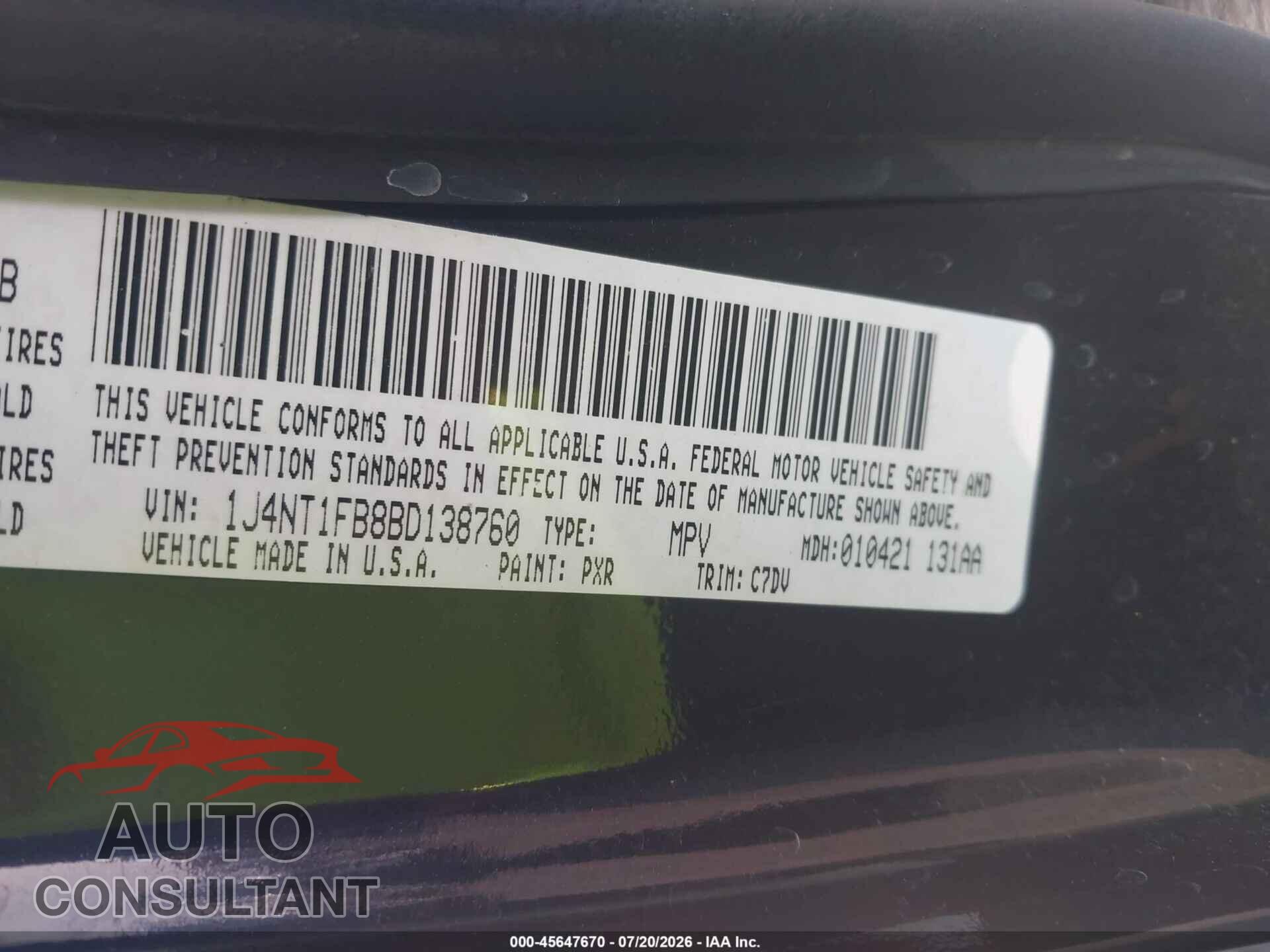 JEEP COMPASS 2011 - 1J4NT1FB8BD138760