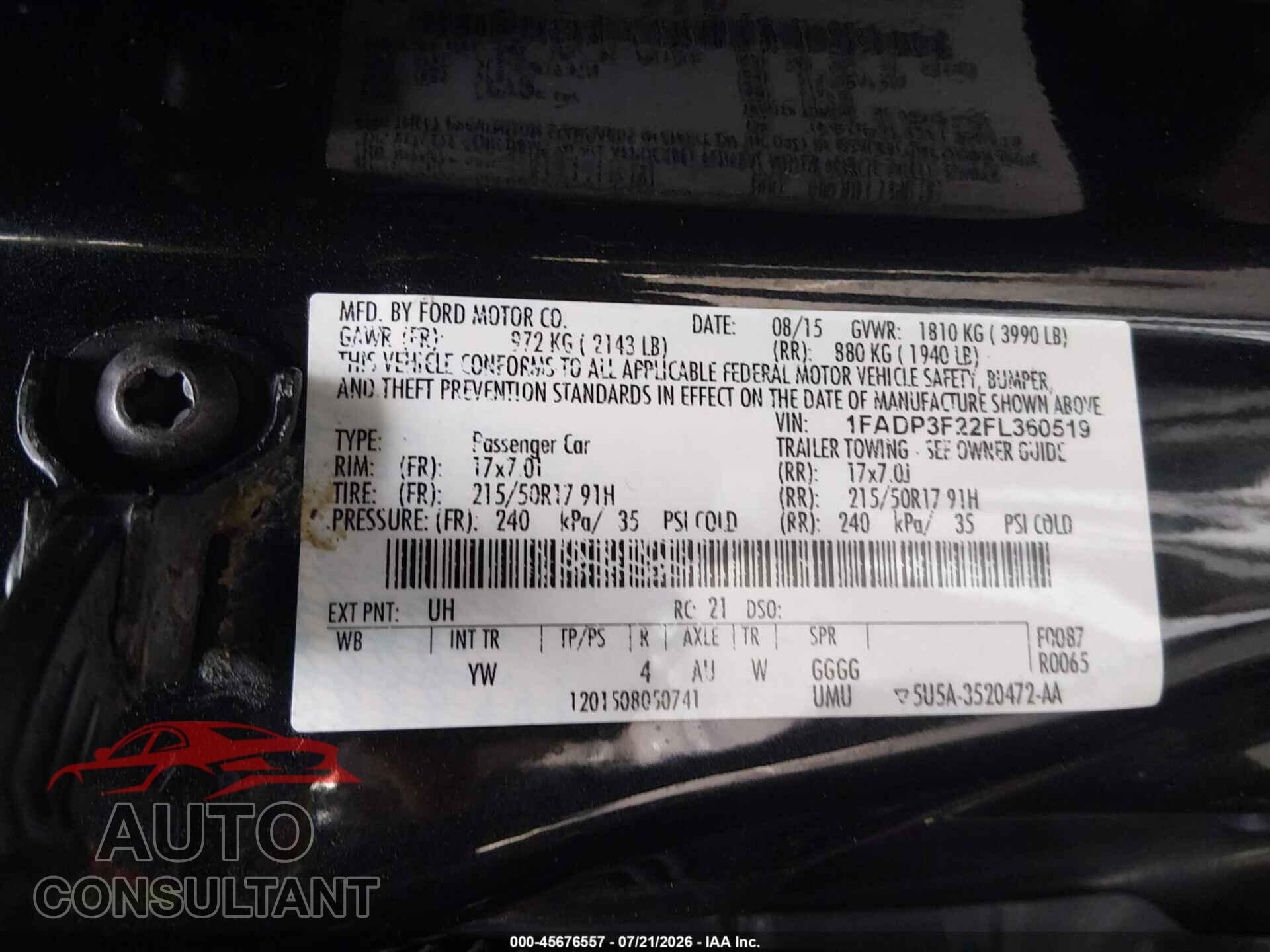 FORD FOCUS 2015 - 1FADP3F22FL360519