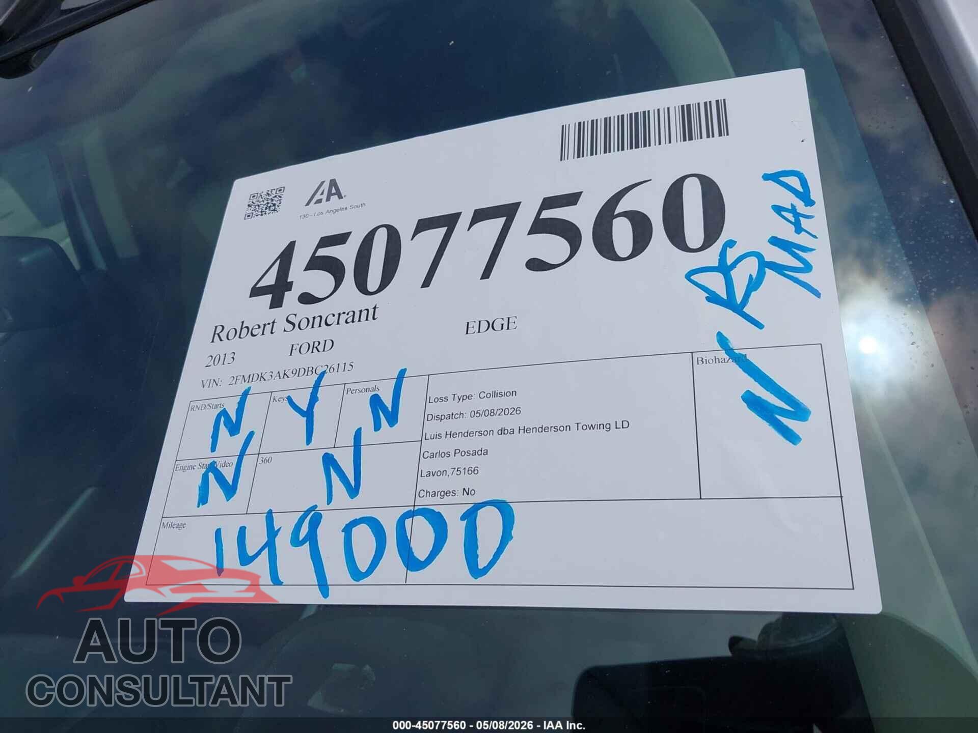 FORD EDGE 2013 - 2FMDK3AK9DBC26115