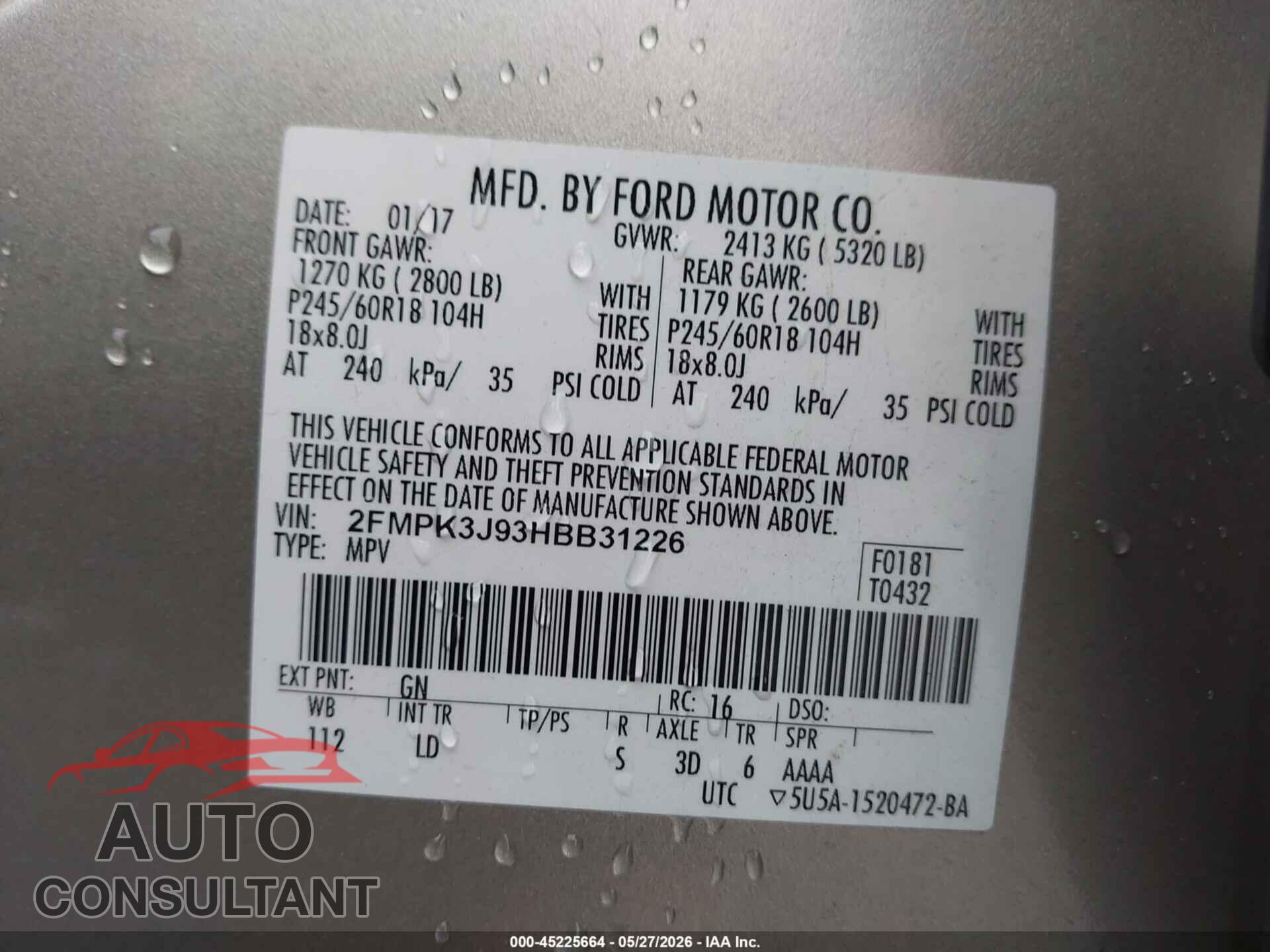 FORD EDGE 2017 - 2FMPK3J93HBB31226