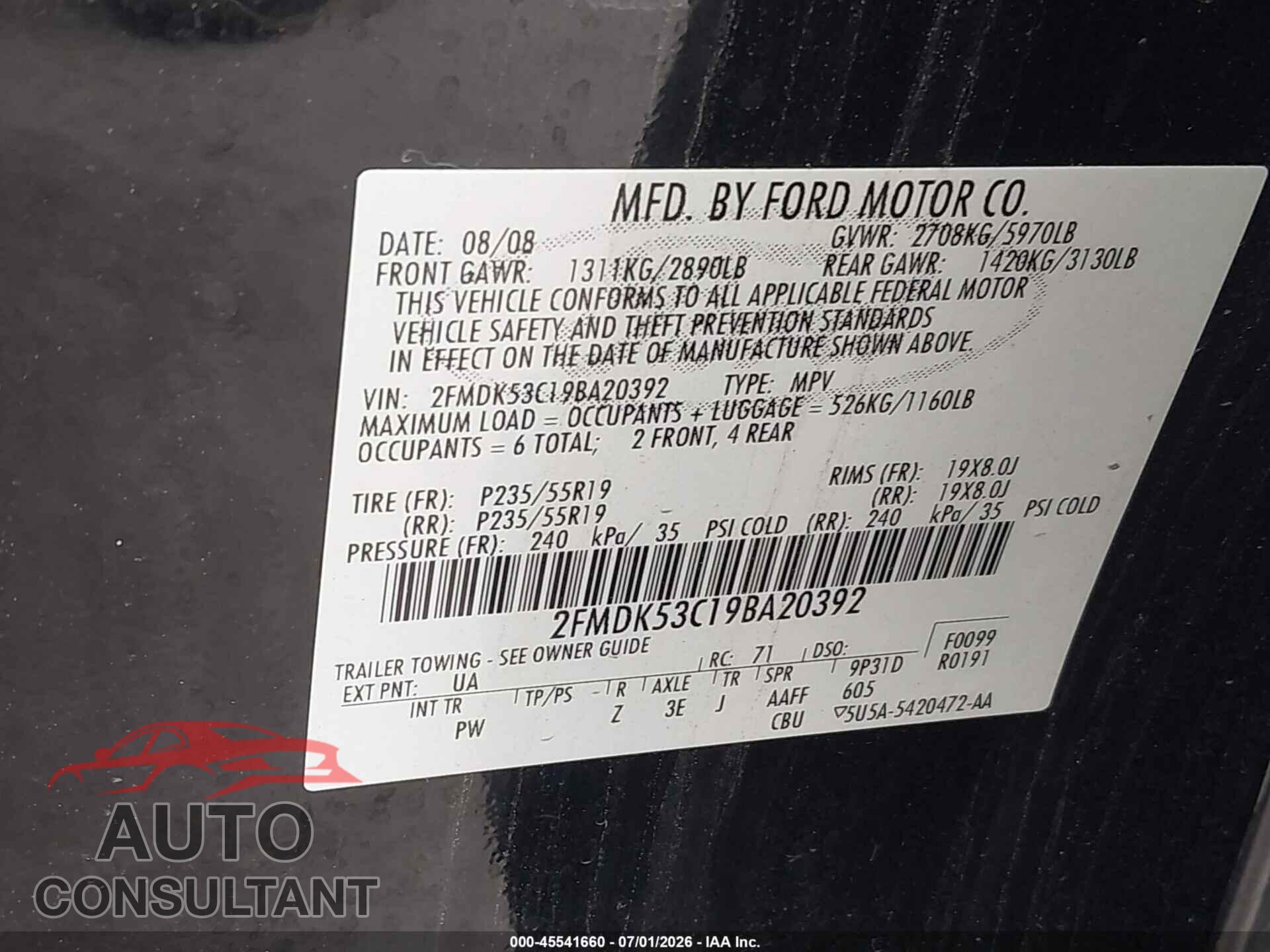 FORD FLEX 2009 - 2FMDK53C19BA20392