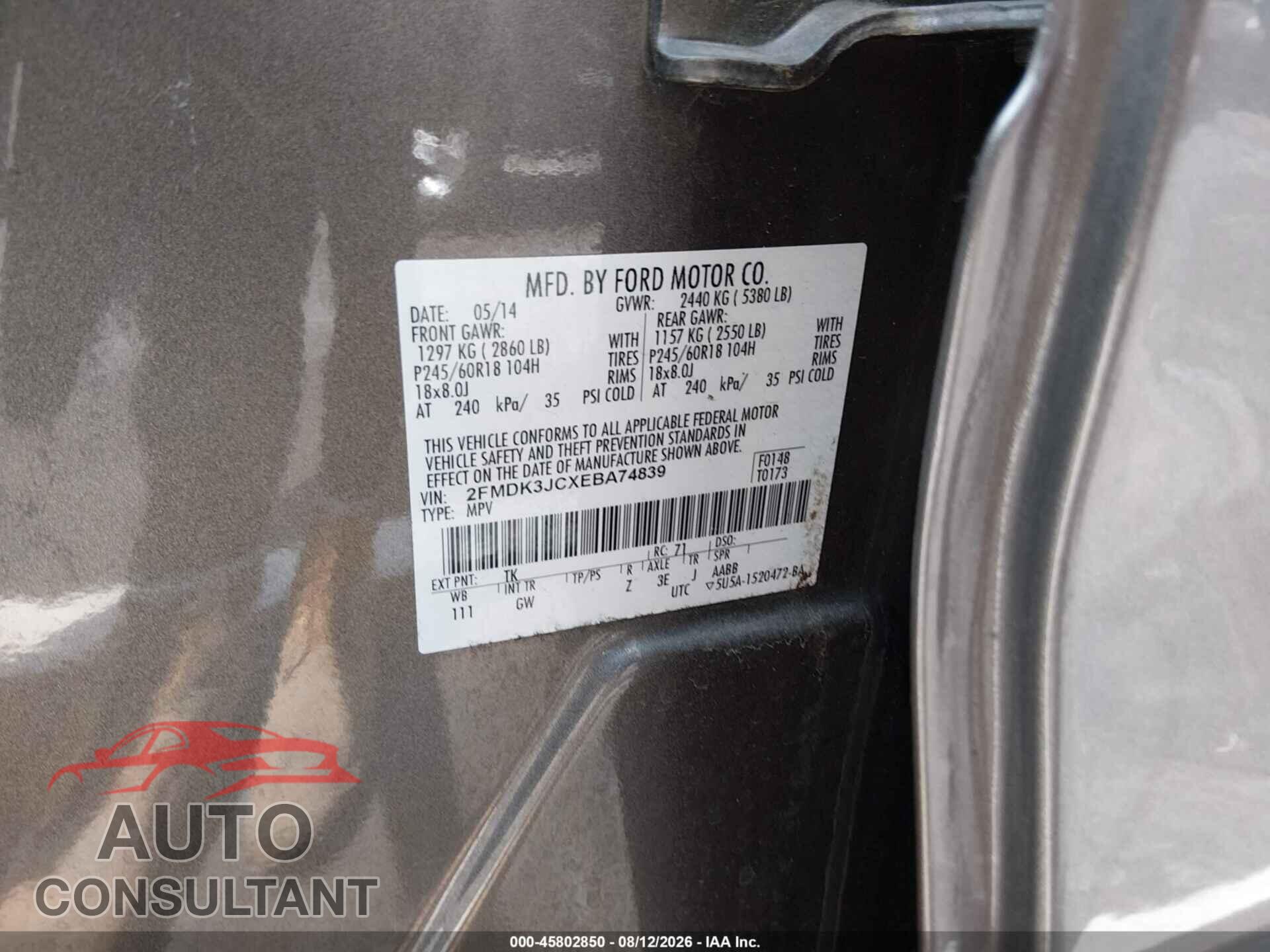 FORD EDGE 2014 - 2FMDK3JCXEBA74839