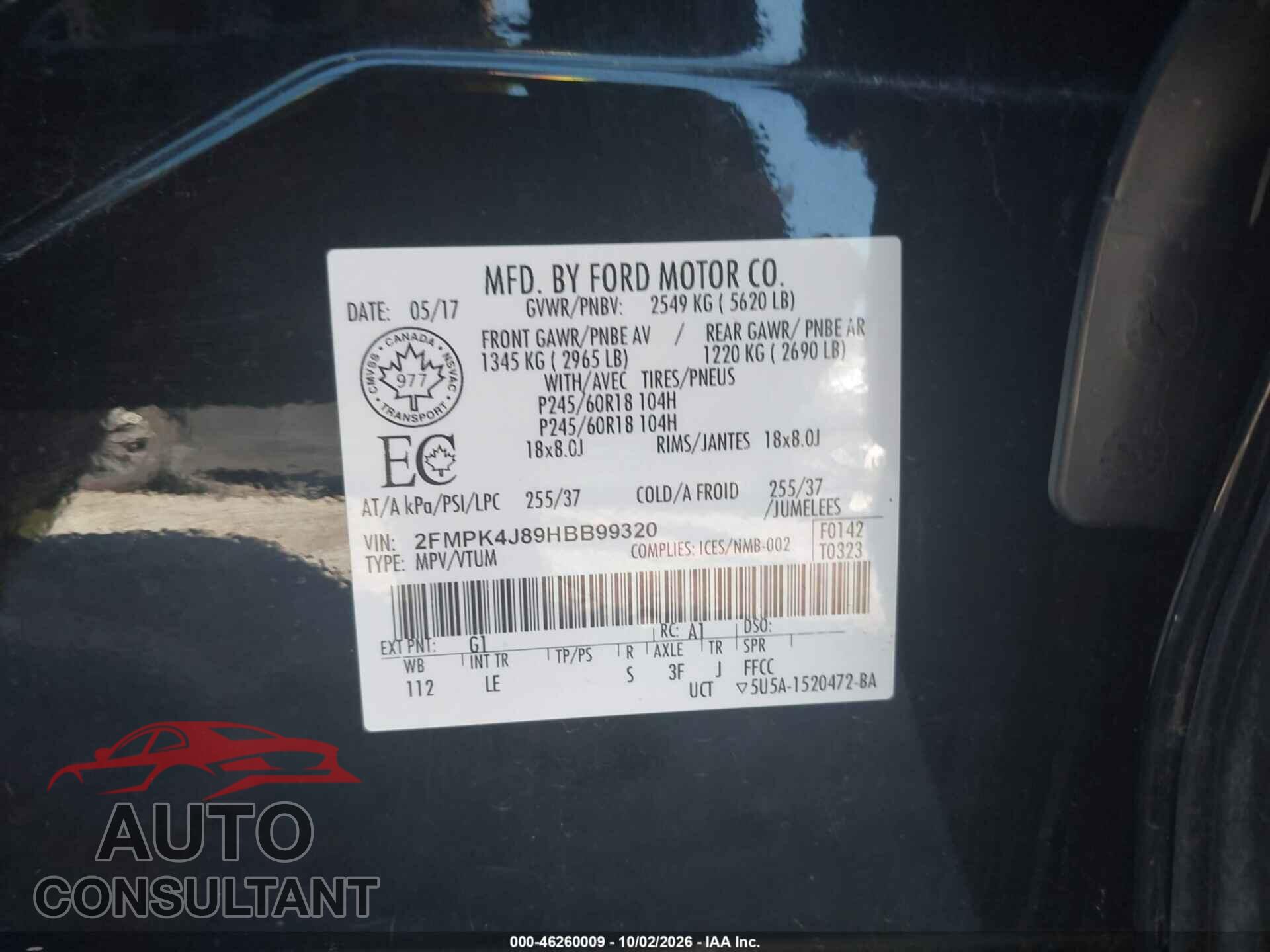 FORD EDGE 2017 - 2FMPK4J89HBB99320