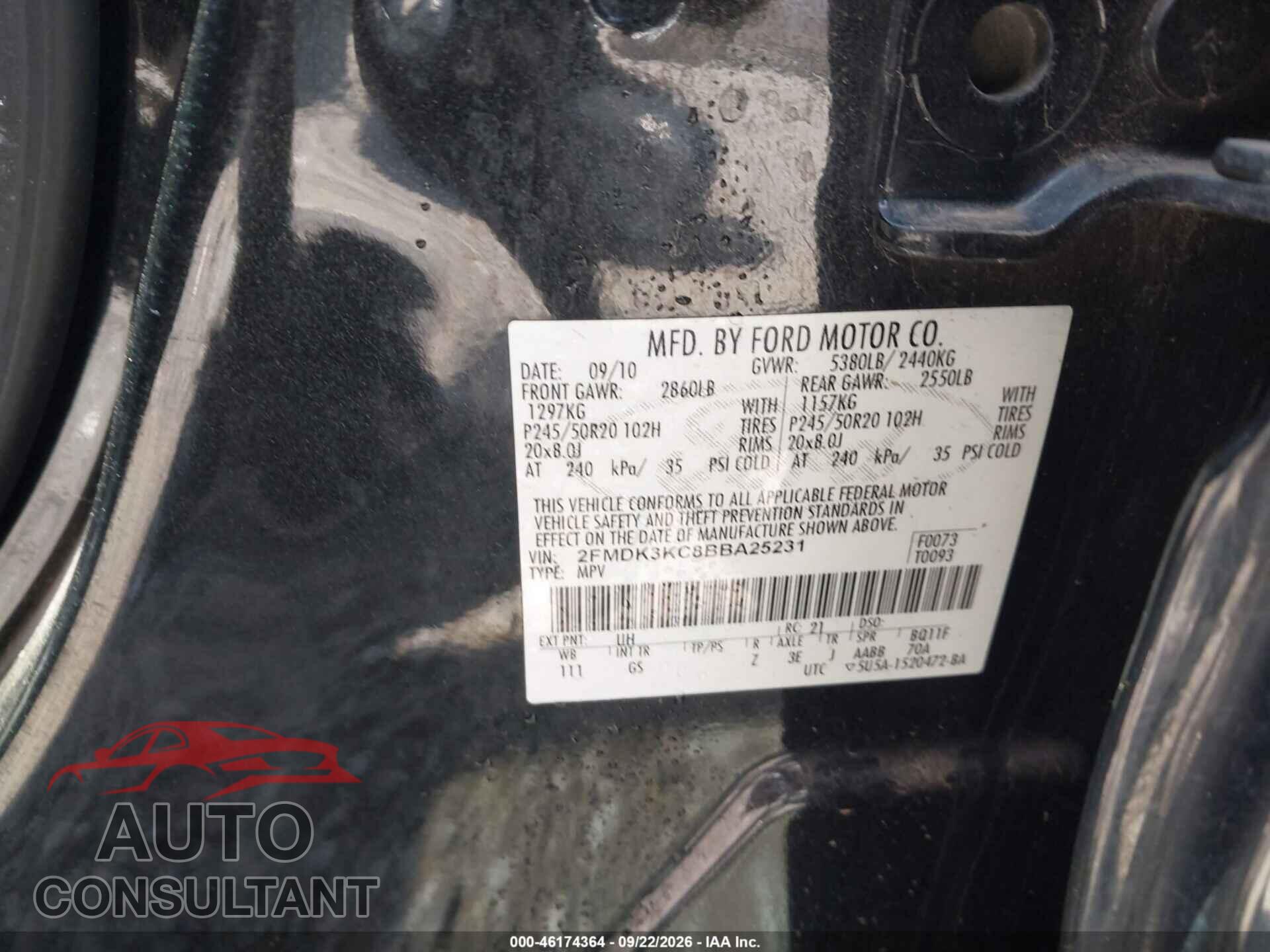 FORD EDGE 2011 - 2FMDK3KC8BBA25231