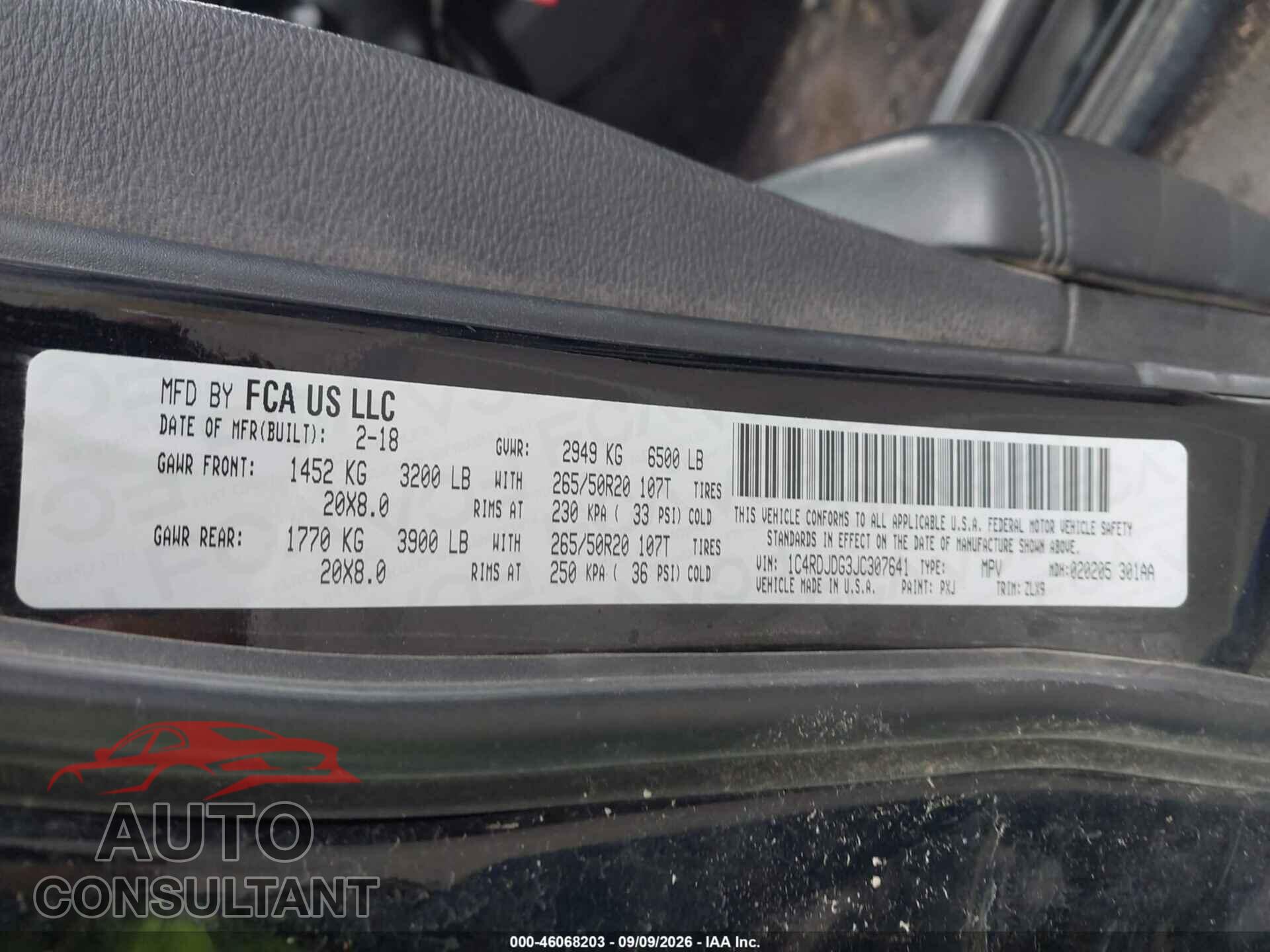 DODGE DURANGO 2018 - 1C4RDJDG3JC307641