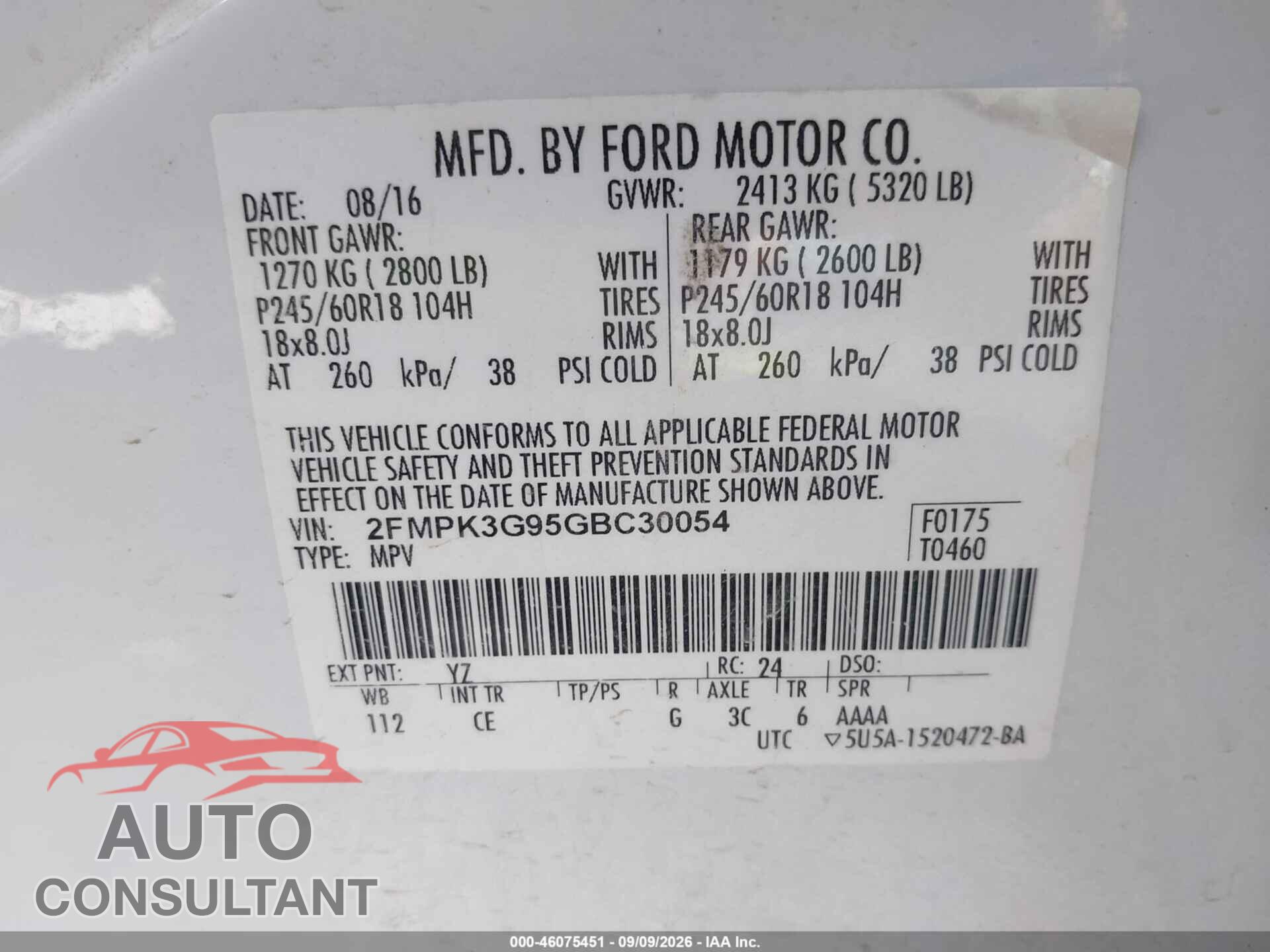 FORD EDGE 2016 - 2FMPK3G95GBC30054