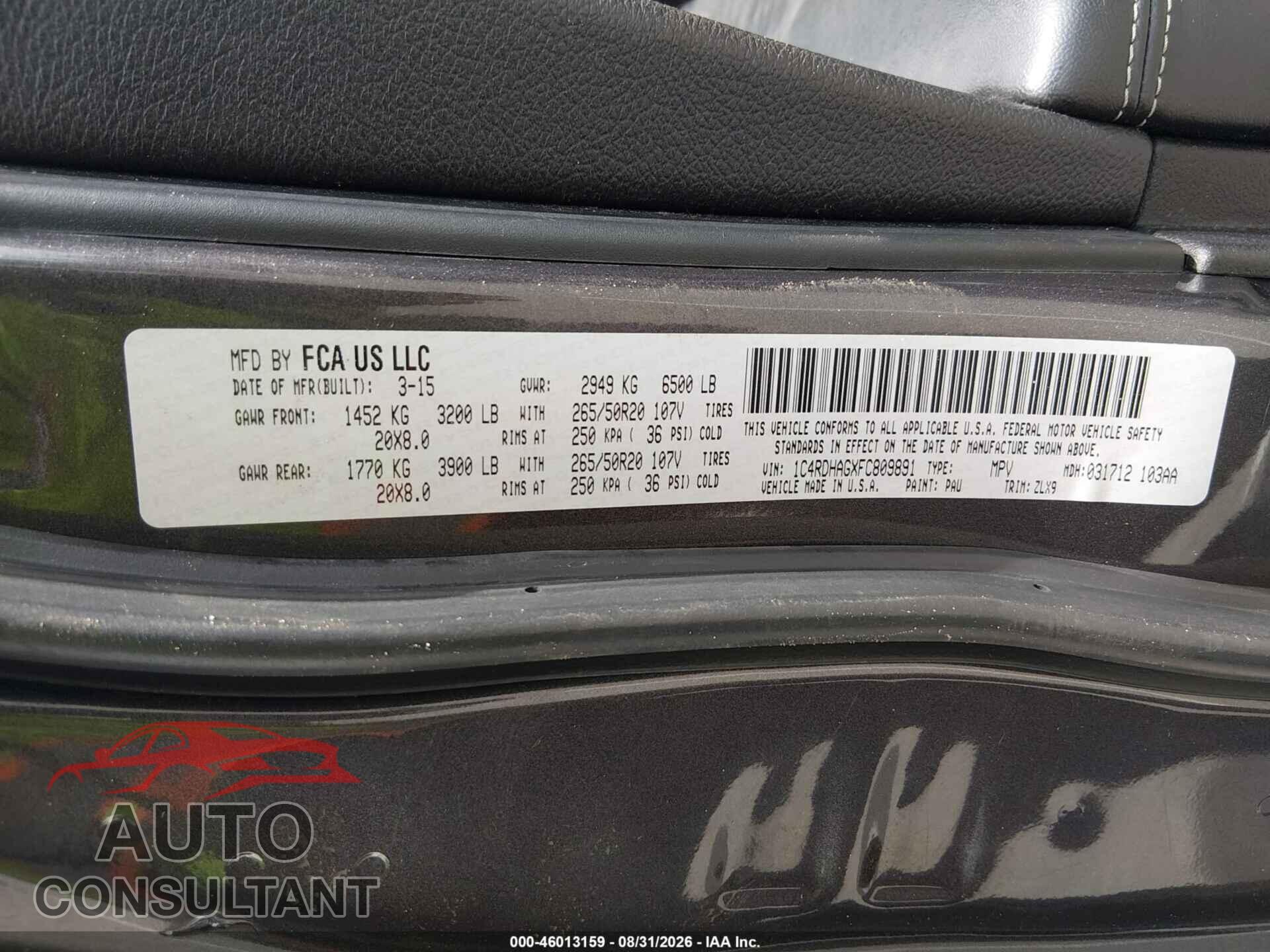 DODGE DURANGO 2015 - 1C4RDHAGXFC809891