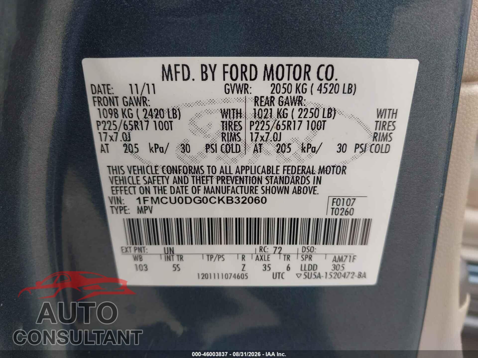 FORD ESCAPE 2012 - 1FMCU0DG0CKB32060