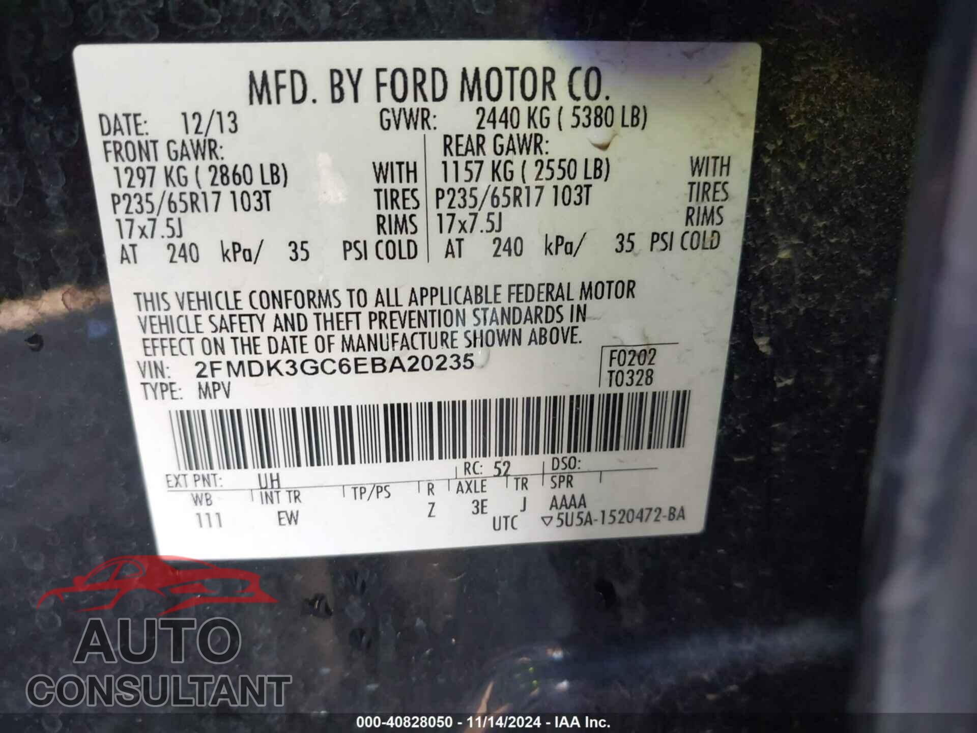 FORD EDGE 2014 - 2FMDK3GC6EBA20235